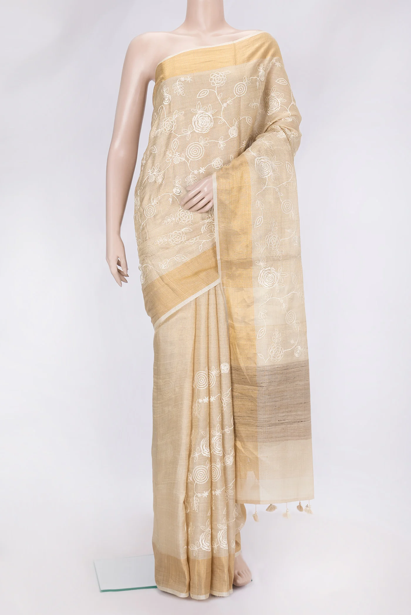 Beige Tussar Silk Saree