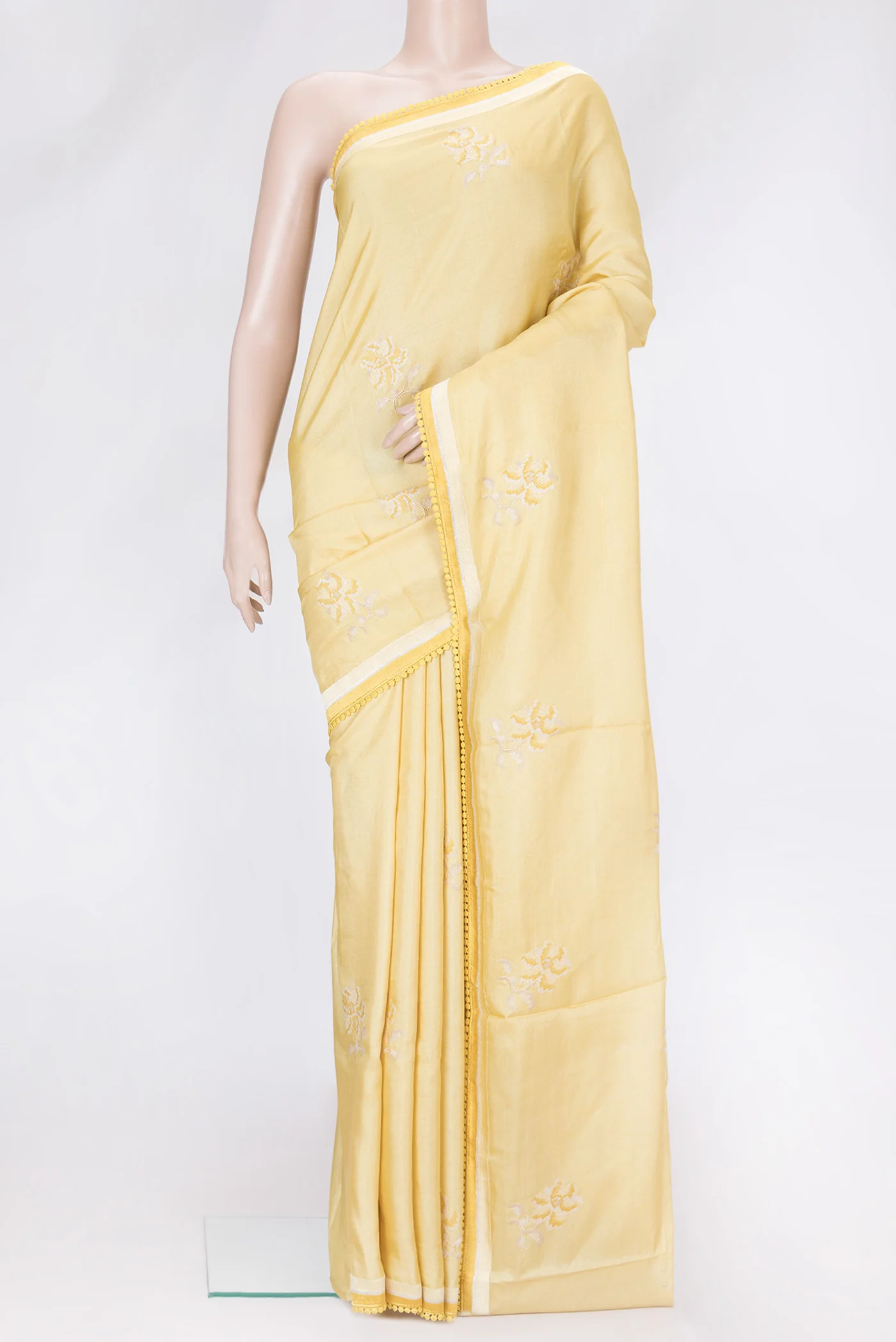 Lemon Yellow Tussar Silk Saree