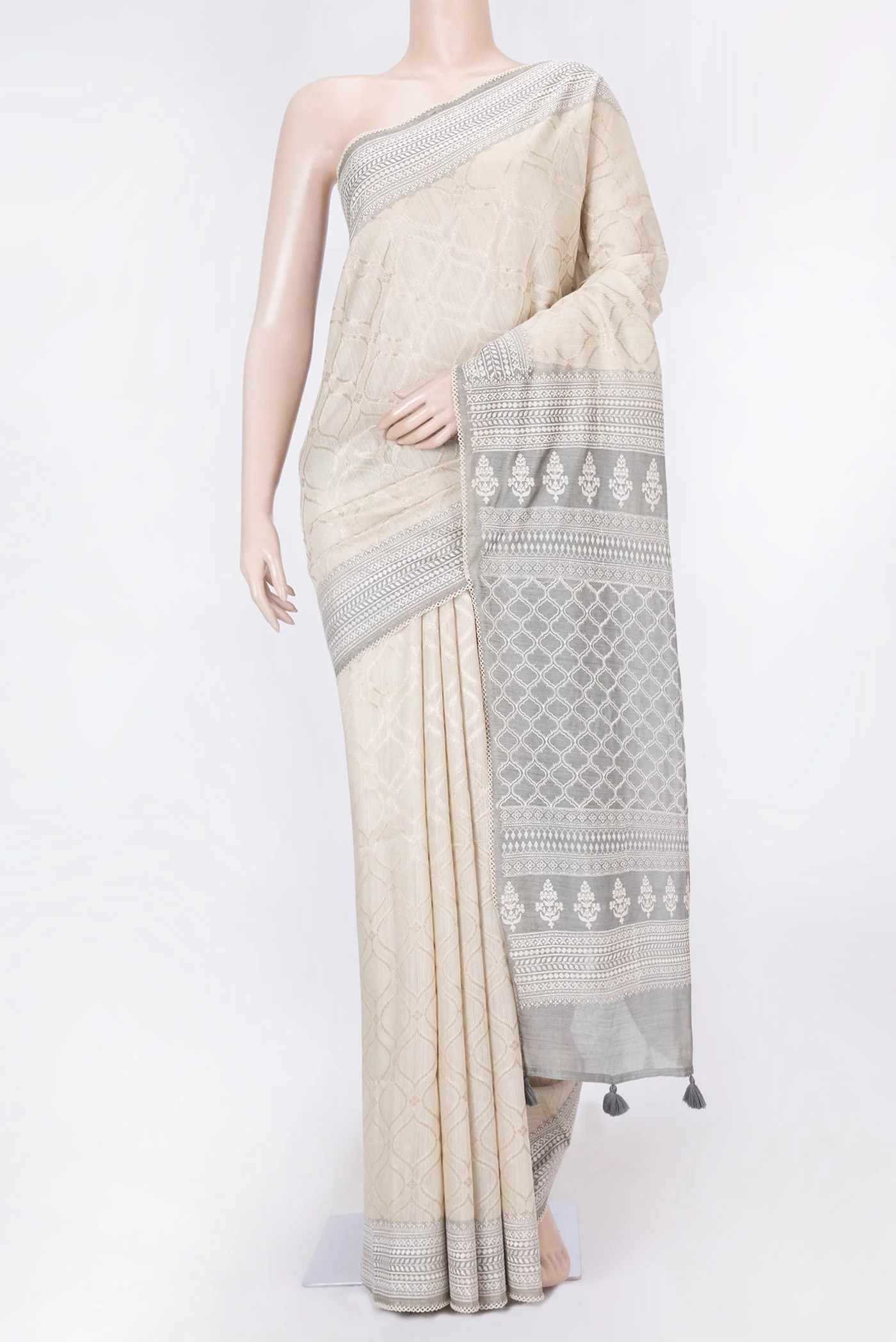 Off White Tussar Silk Saree