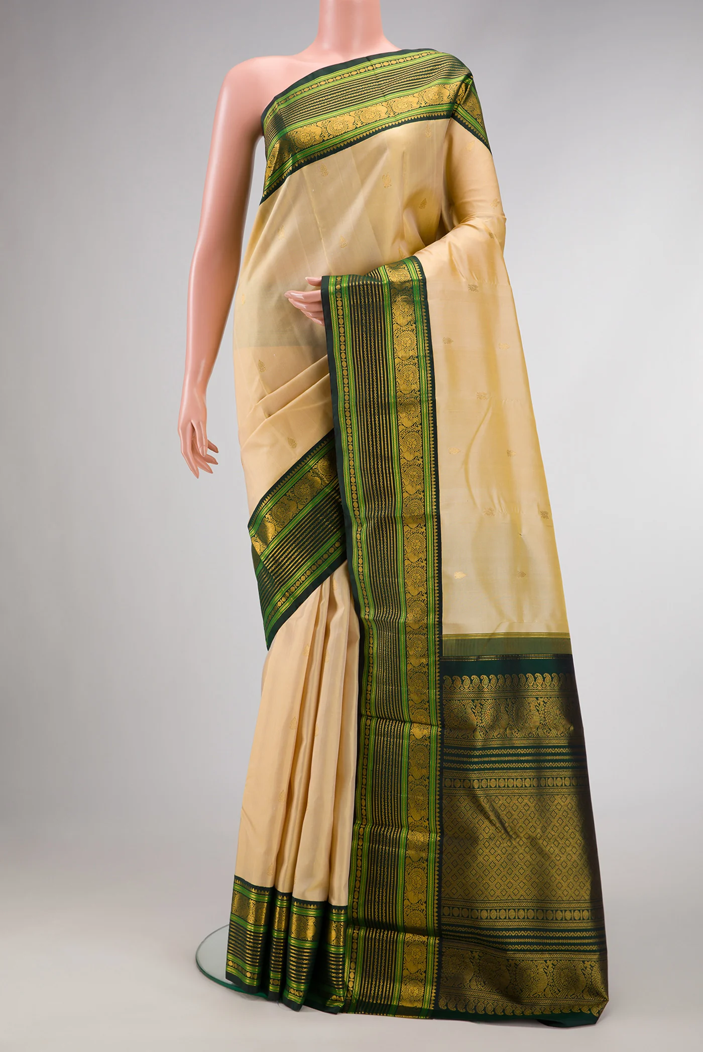 Pure Silk Pure Zari Sandal Kanchipuram Saree