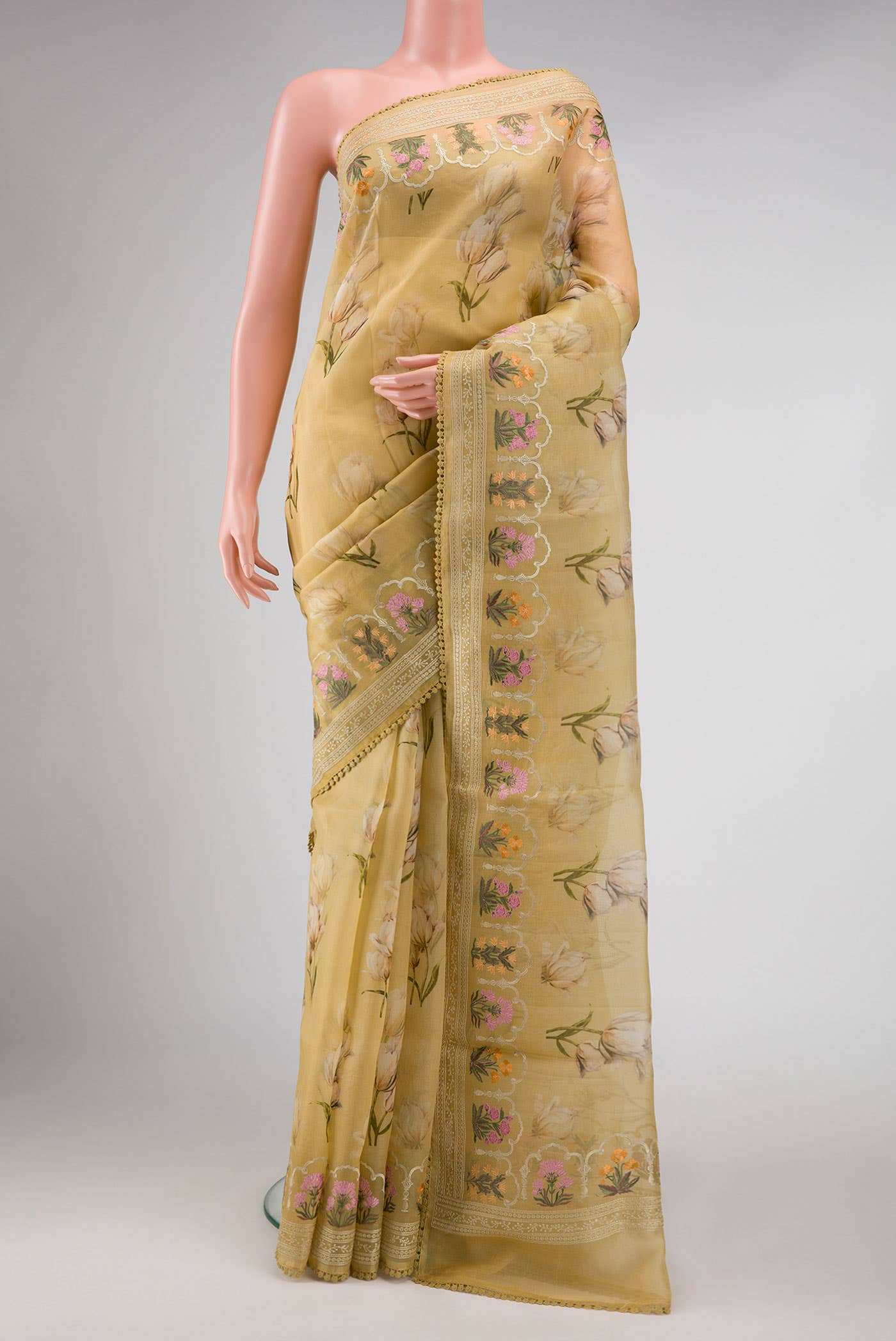 Sandal Organza Silk Saree - Image 2