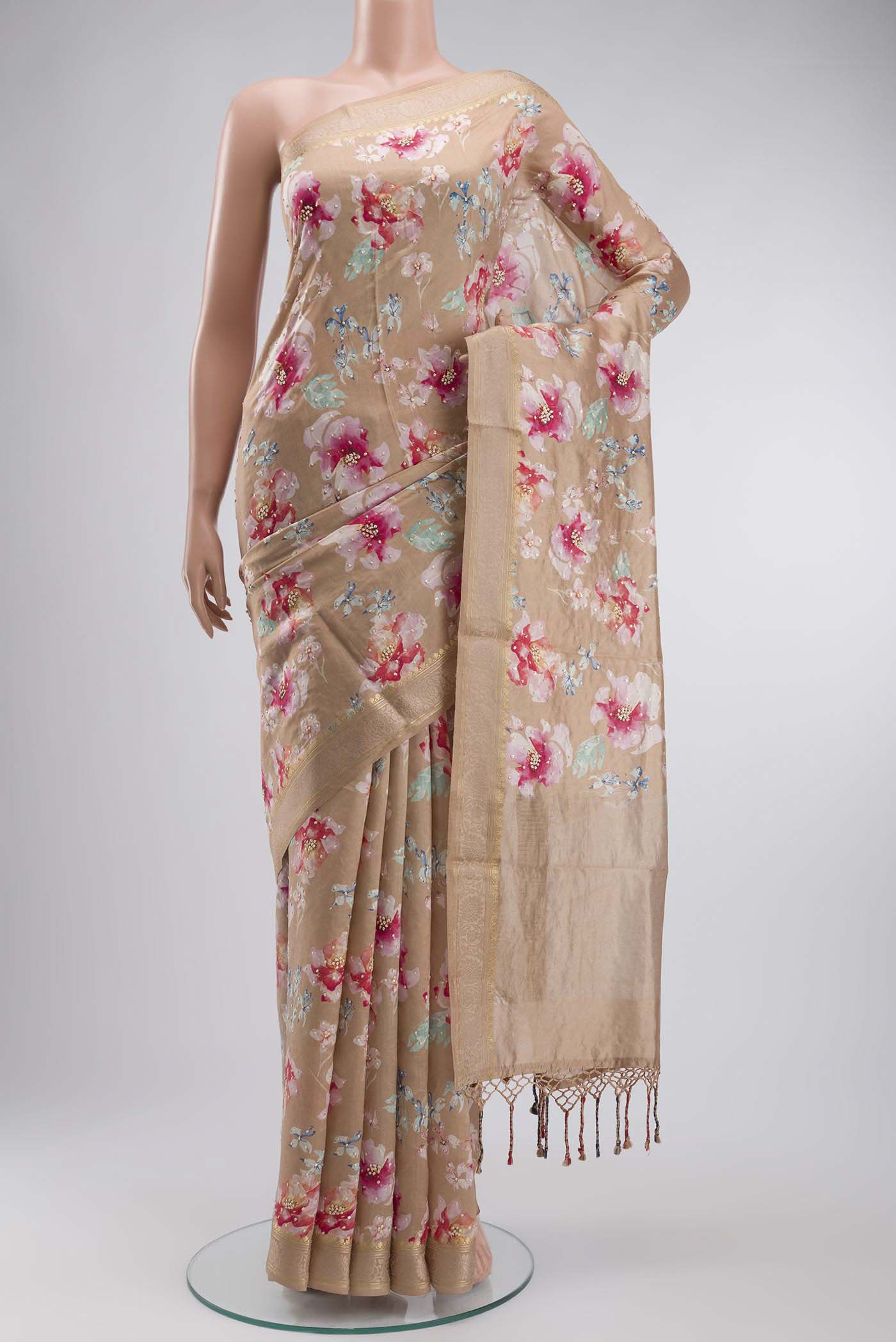 Sandal Tussar Silk Saree