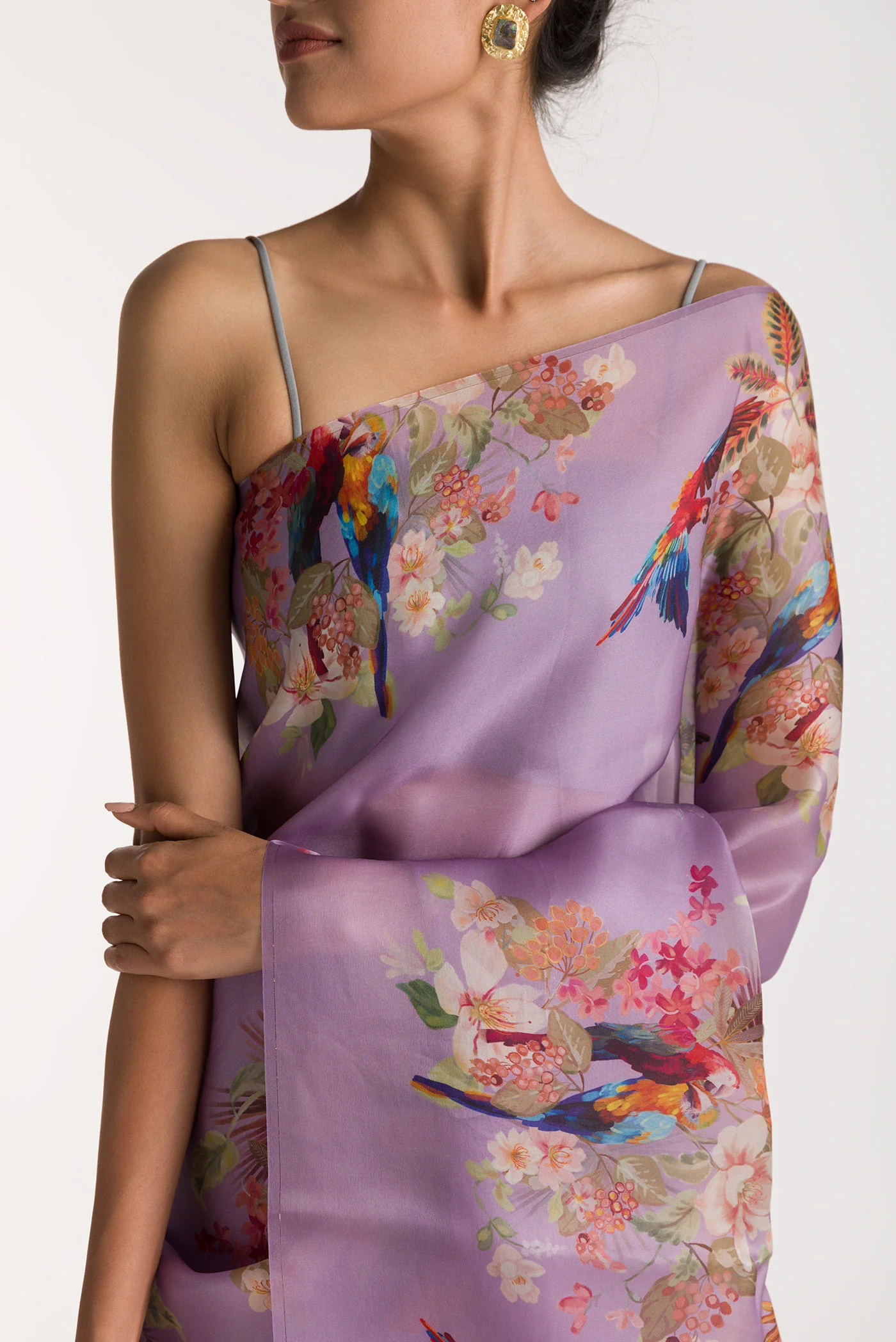 Scarlet Macaws-Lilac Satin Organza Saree - Image 2