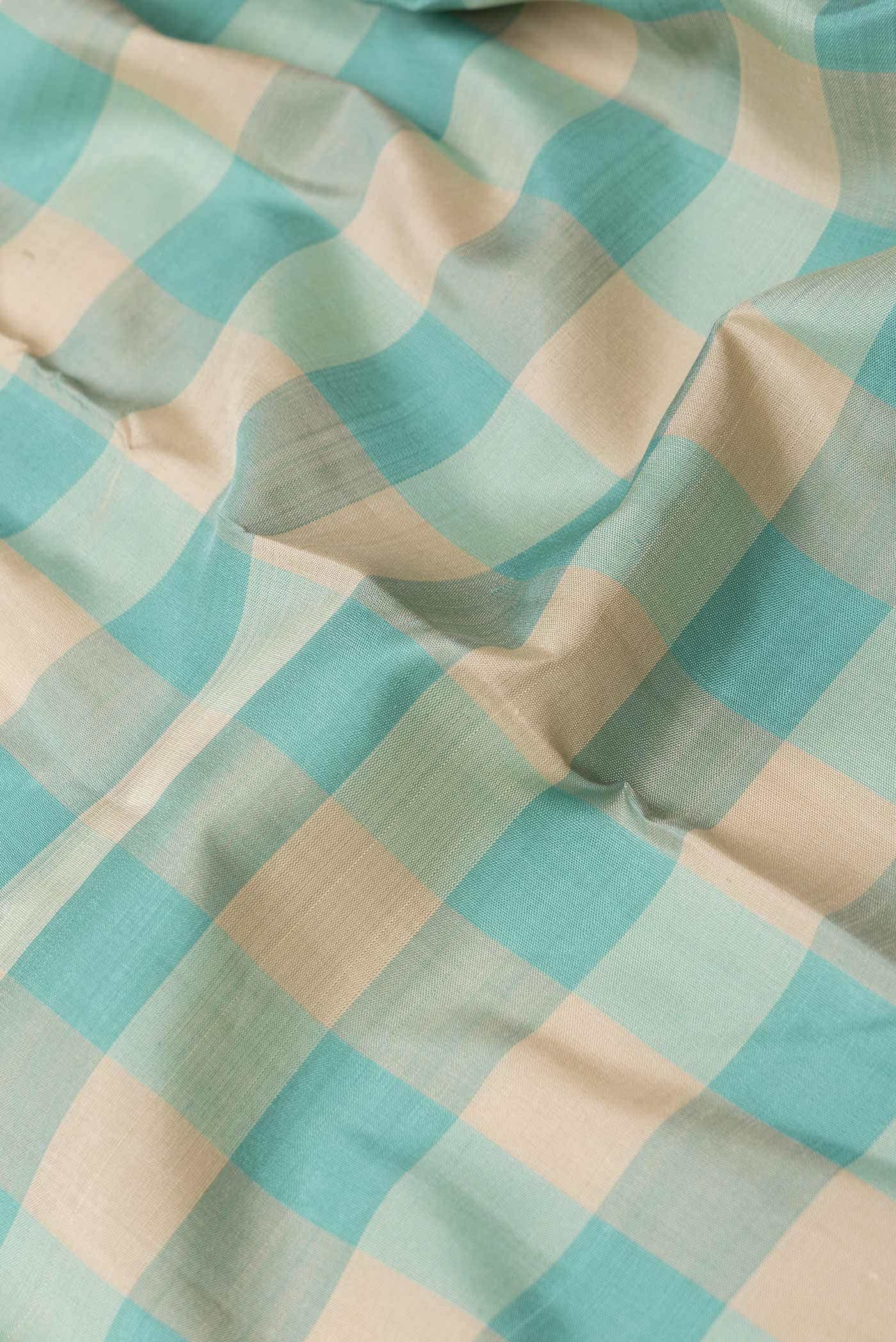 Pure Silk Pure Zari Sea Green and Sky Blue Dual Tone Kanjivaram Saree - Image 3