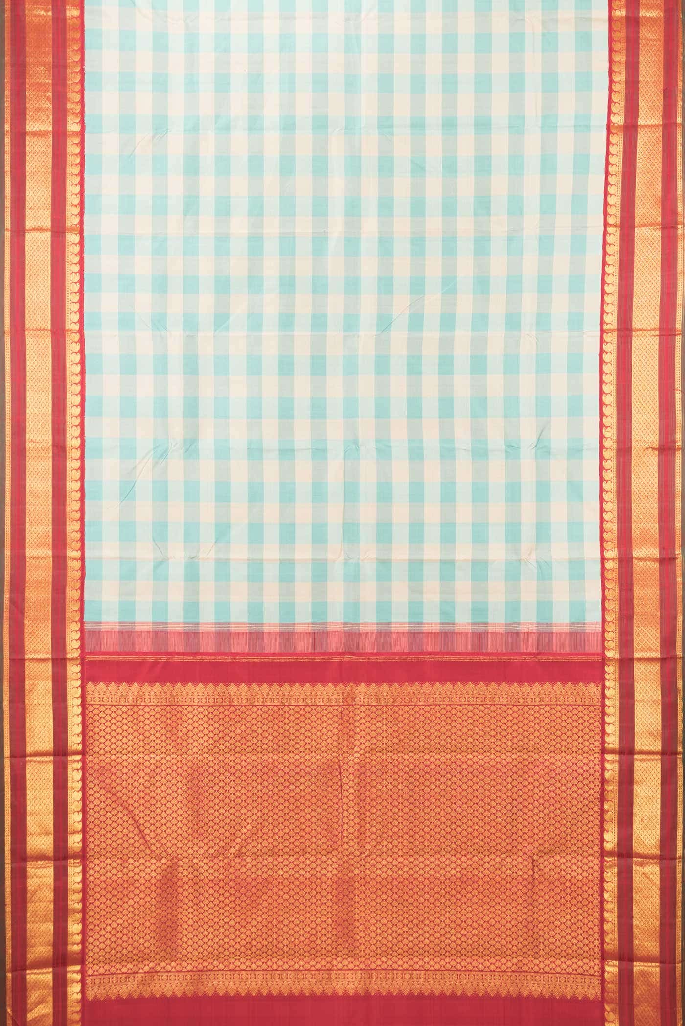 Pure Silk Pure Zari Sea Green and Sky Blue Dual Tone Kanjivaram Saree - Image 4