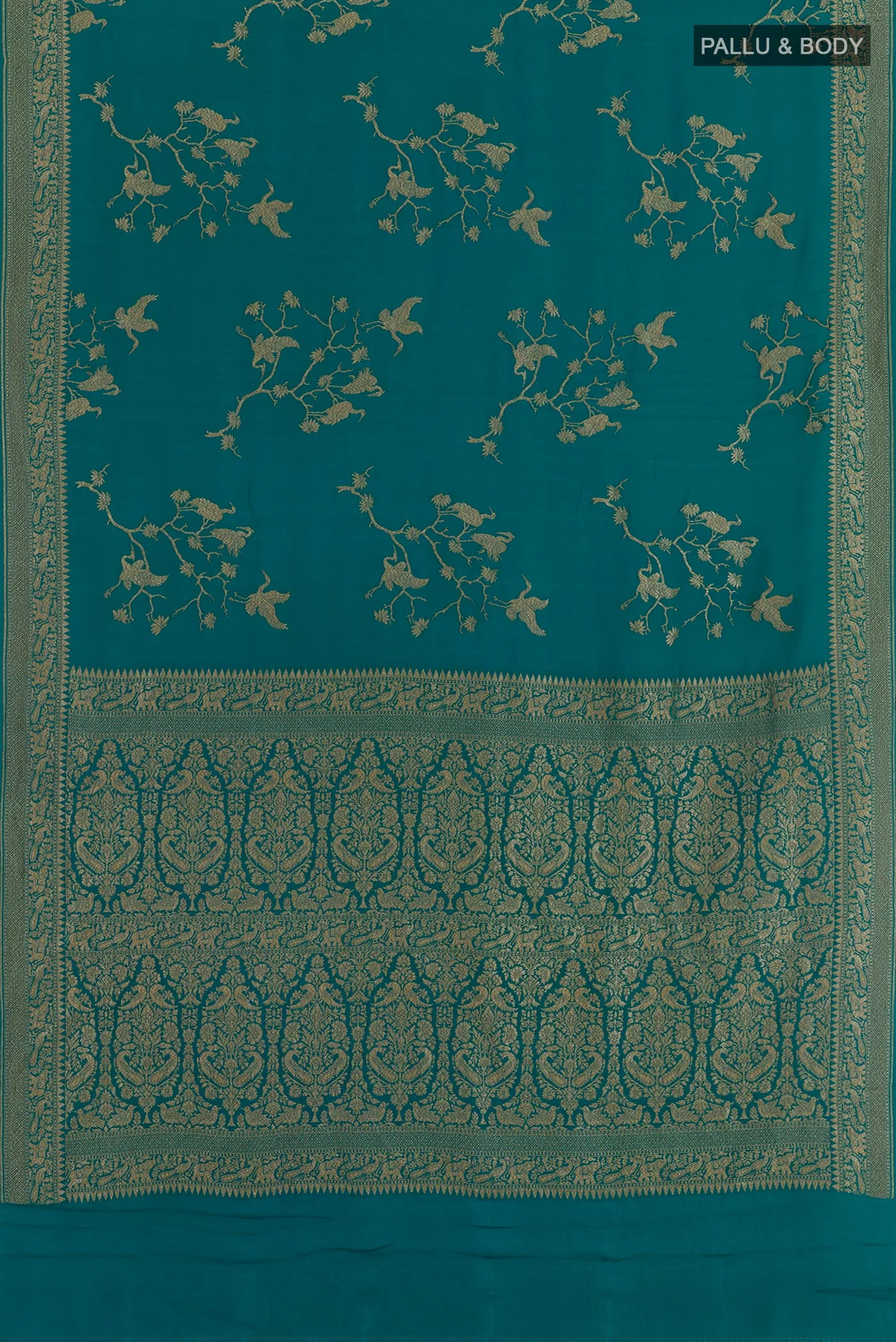 Teal Banarasi Georgette Saree - Image 3