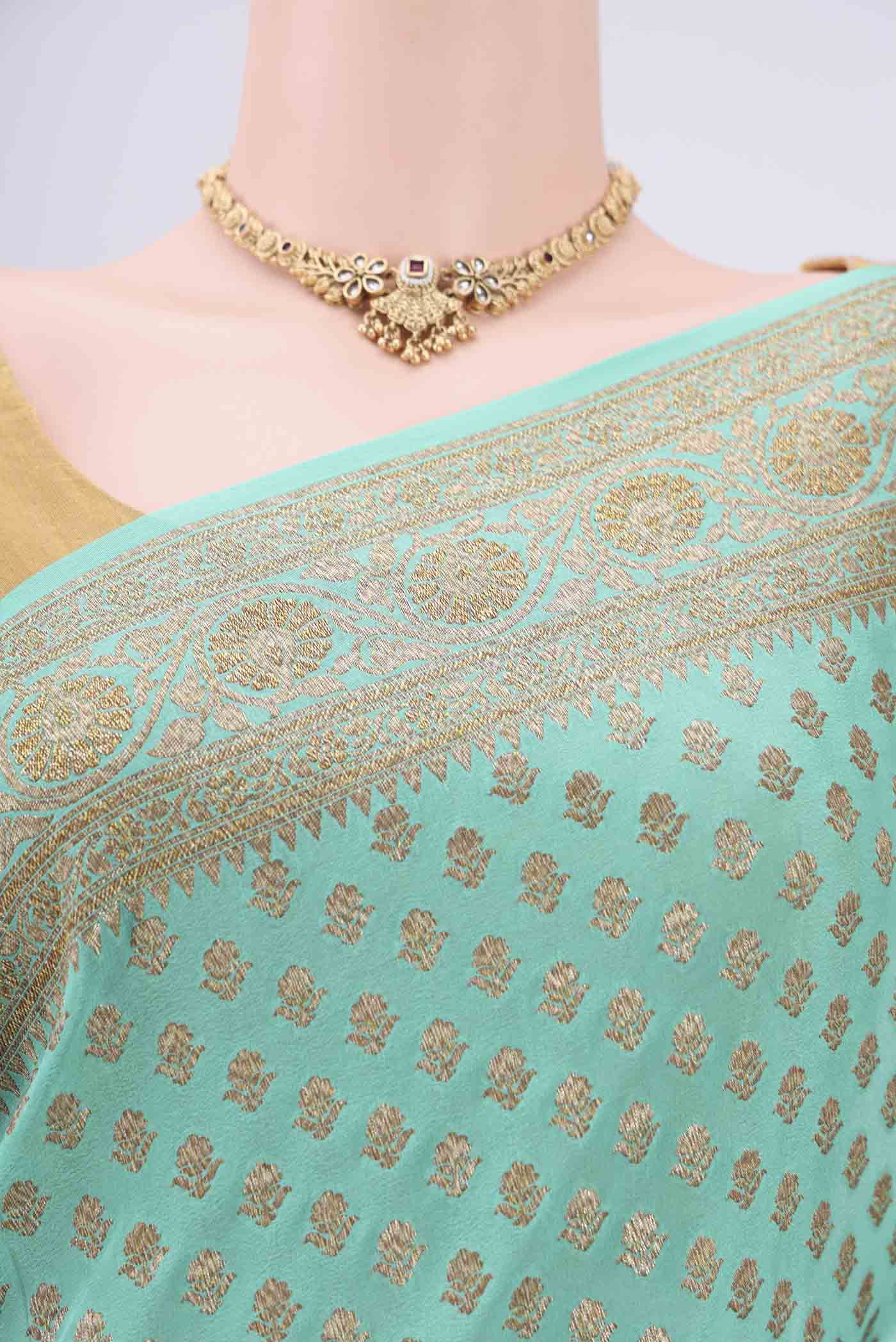 Sea Green Banarasi Georgette Saree - Image 2