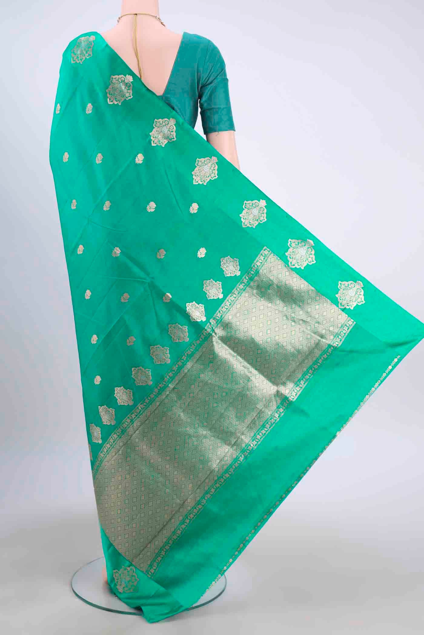 Sea Green Banarasi Katan Silk Saree - Image 3