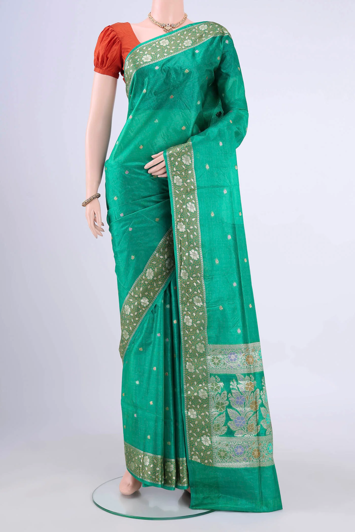 Sea Green Banarasi Raw Silk Saree