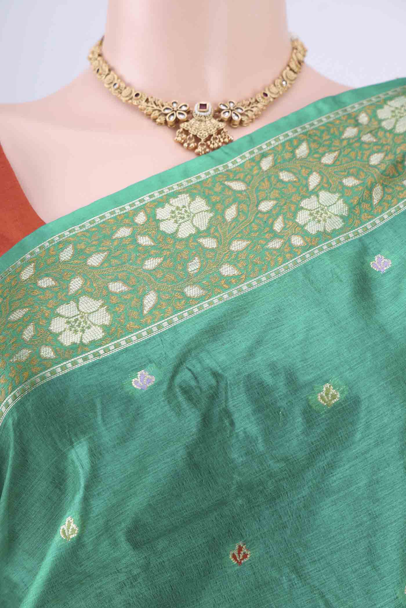Sea Green Banarasi Raw Silk Saree - Image 2