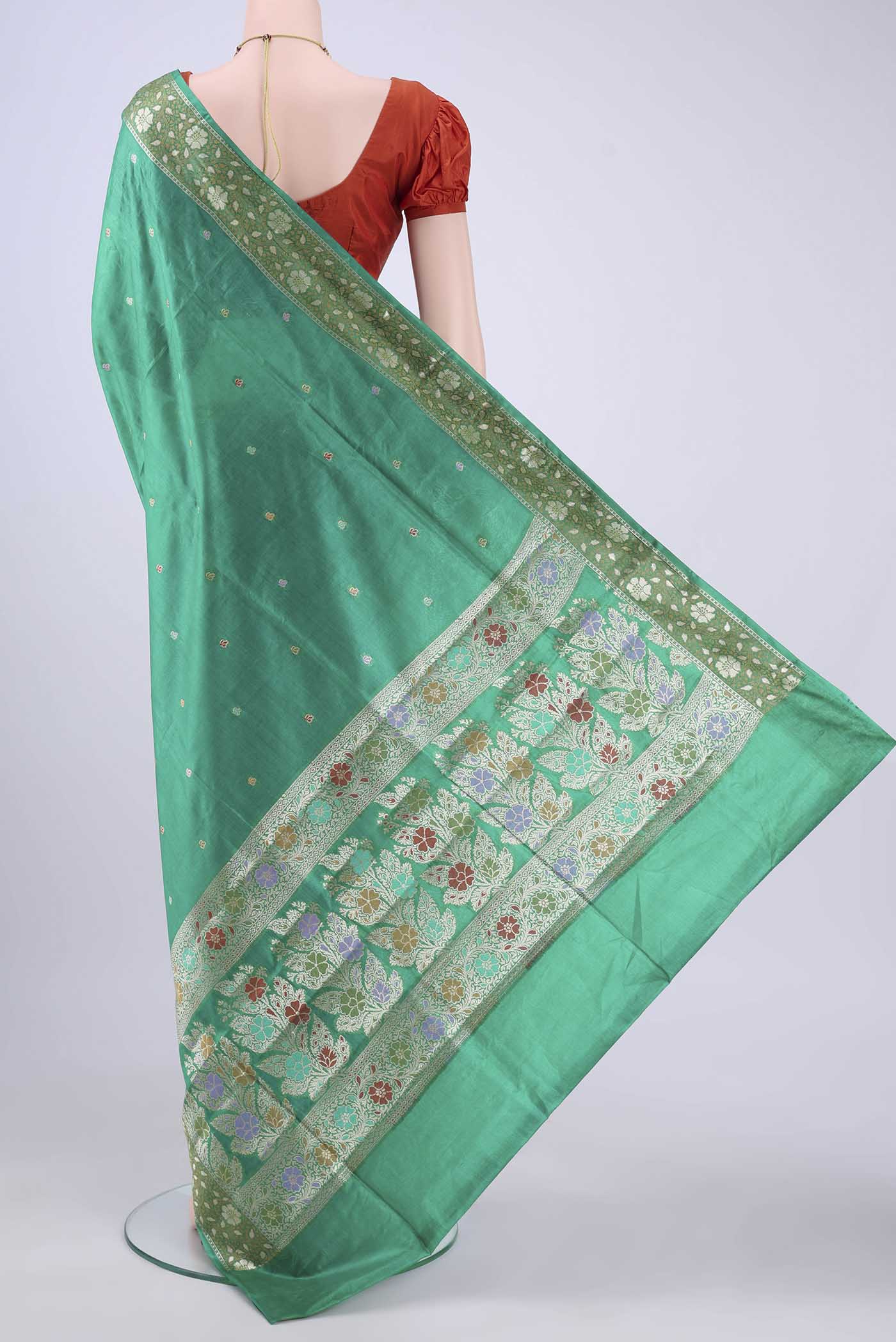 Sea Green Banarasi Raw Silk Saree - Image 3