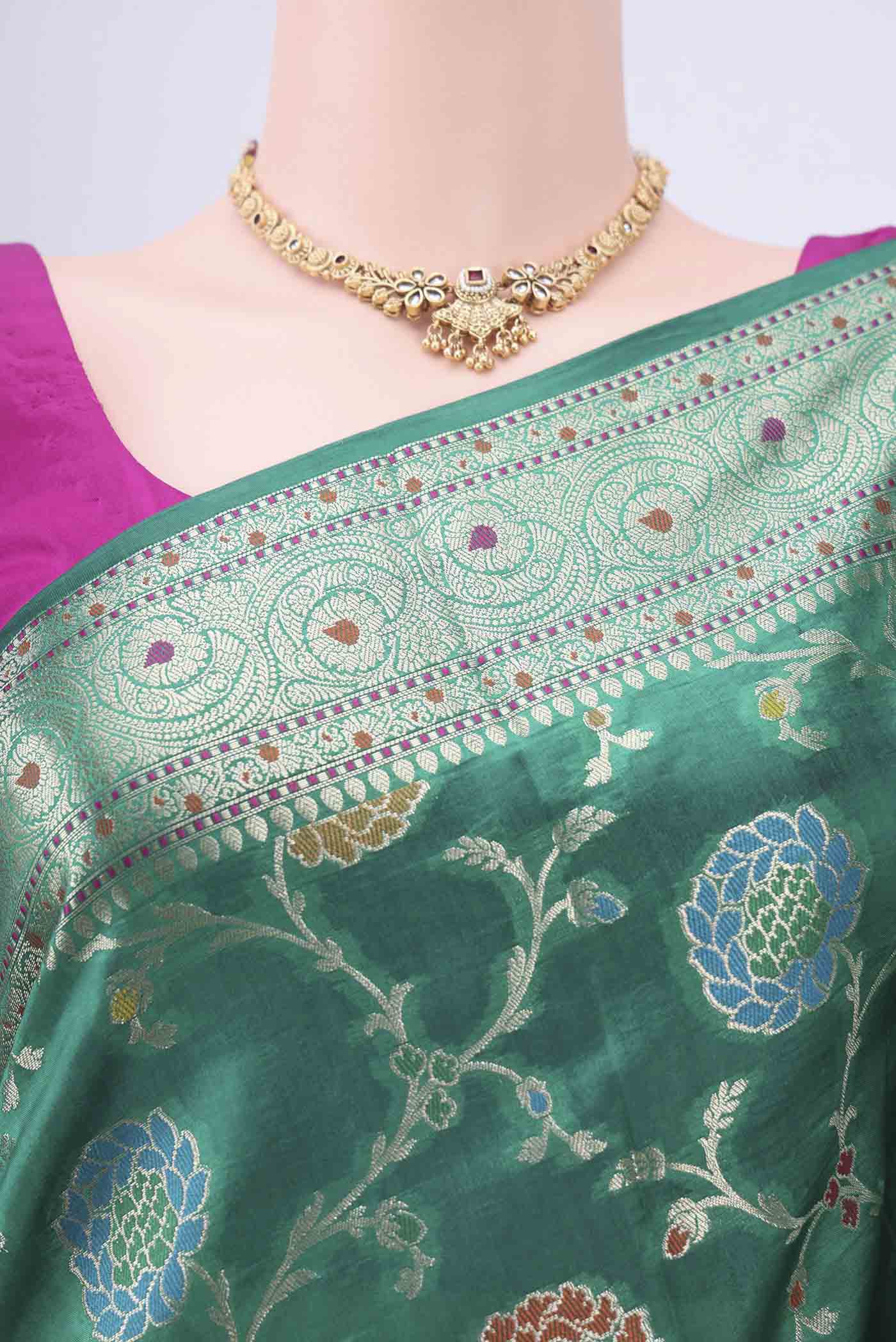 Green Banarasi Raw Silk Saree - Image 2