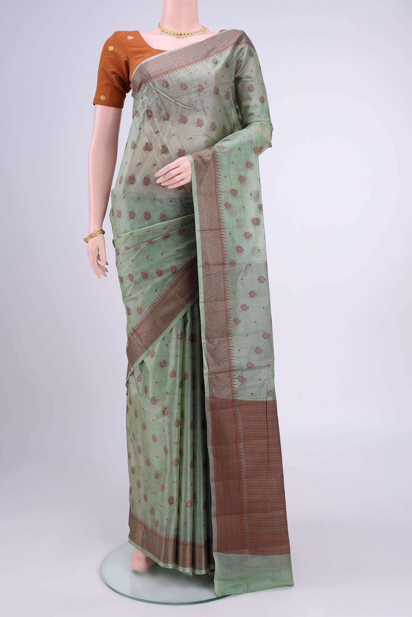 Sea Green Banarasi Raw Silk Saree