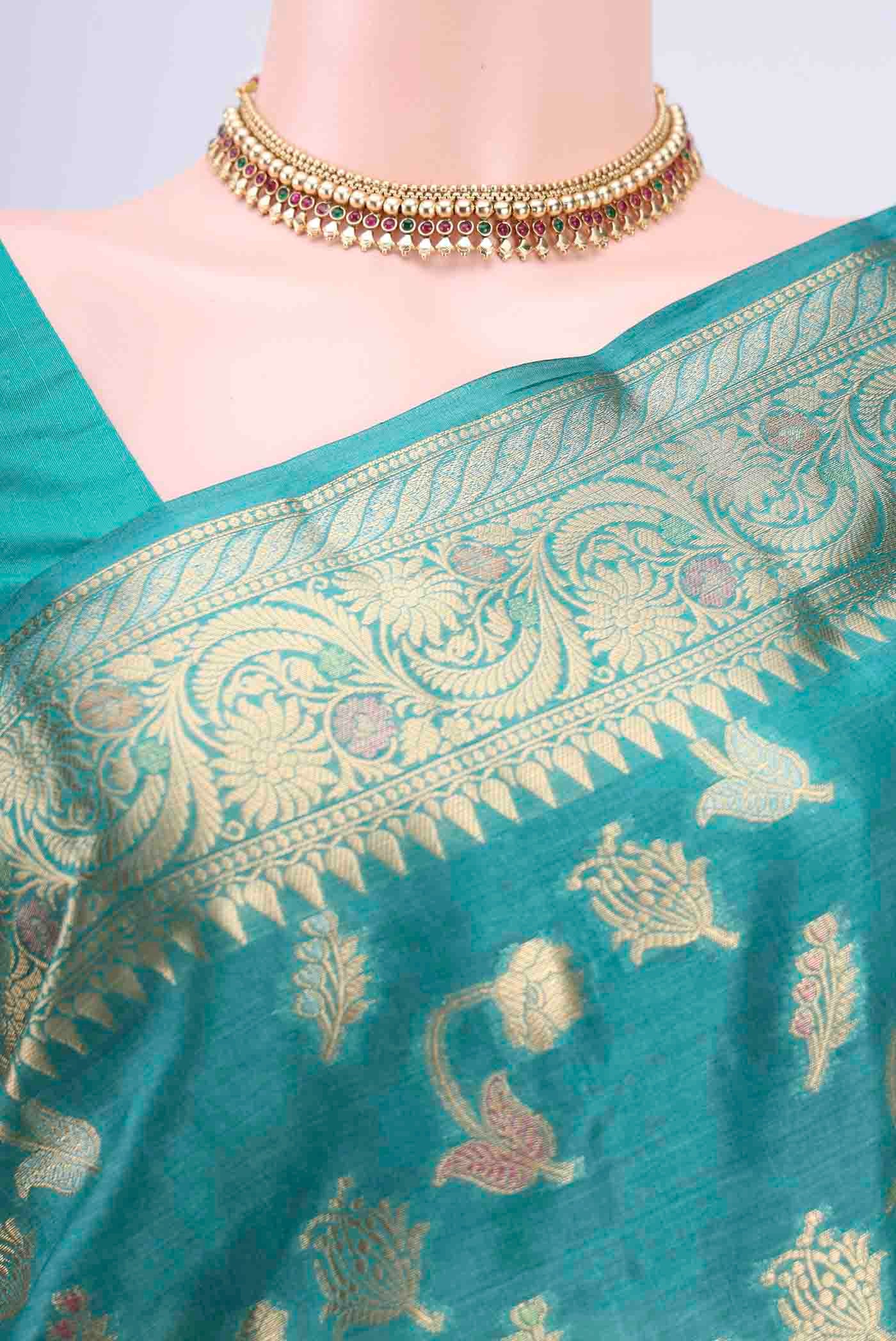 Blue Banarasi Tussar Silk Saree - Image 2