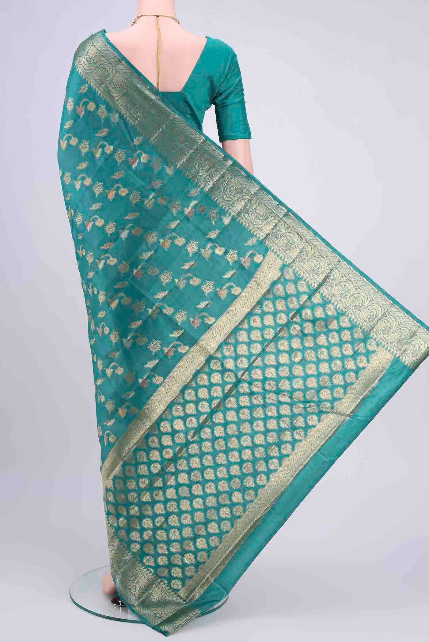 Blue Banarasi Tussar Silk Saree - Image 3