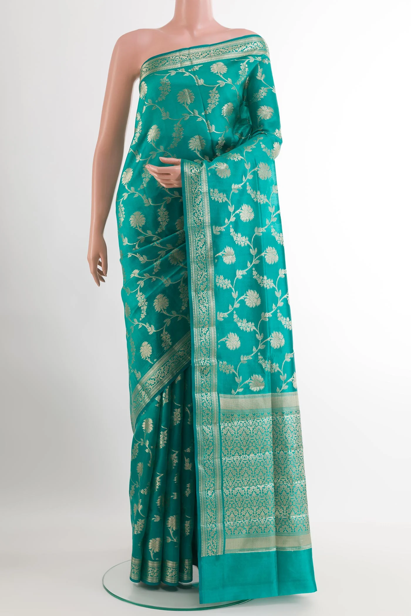 Sea Green Banarasi Raw Silk Saree