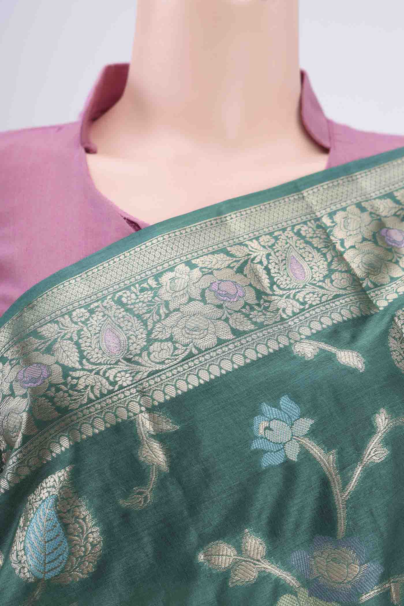 Sea Green Banarasi Tussar Silk Saree - Image 2