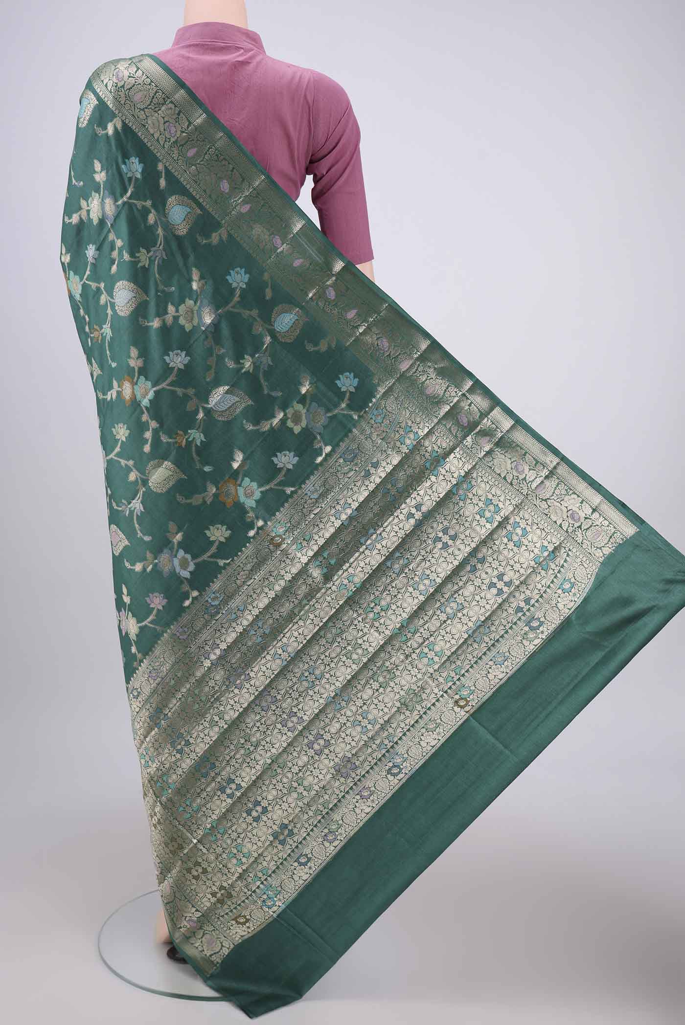 Sea Green Banarasi Tussar Silk Saree - Image 3