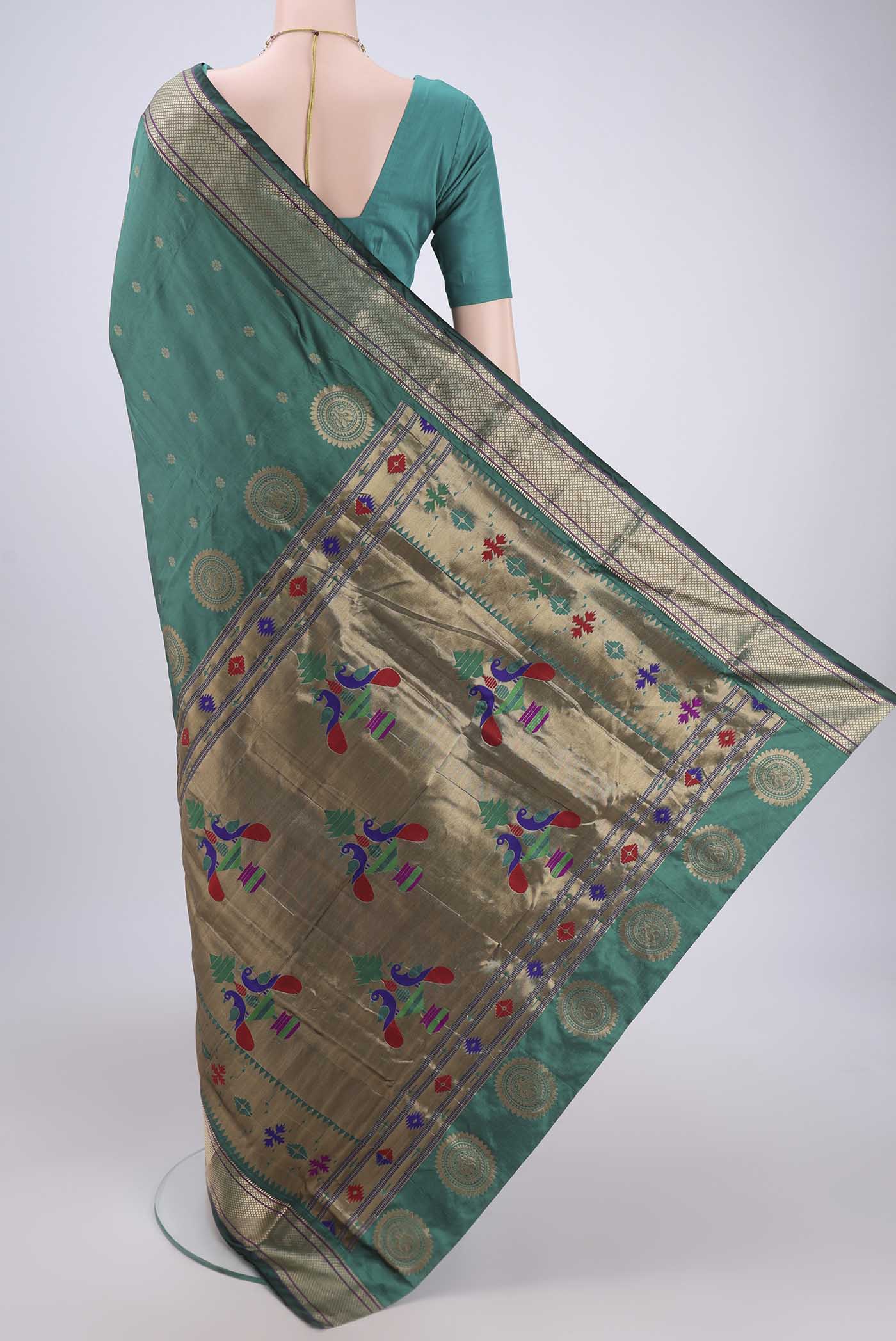 Green Blended Bangalore Silk Saree - Image 3