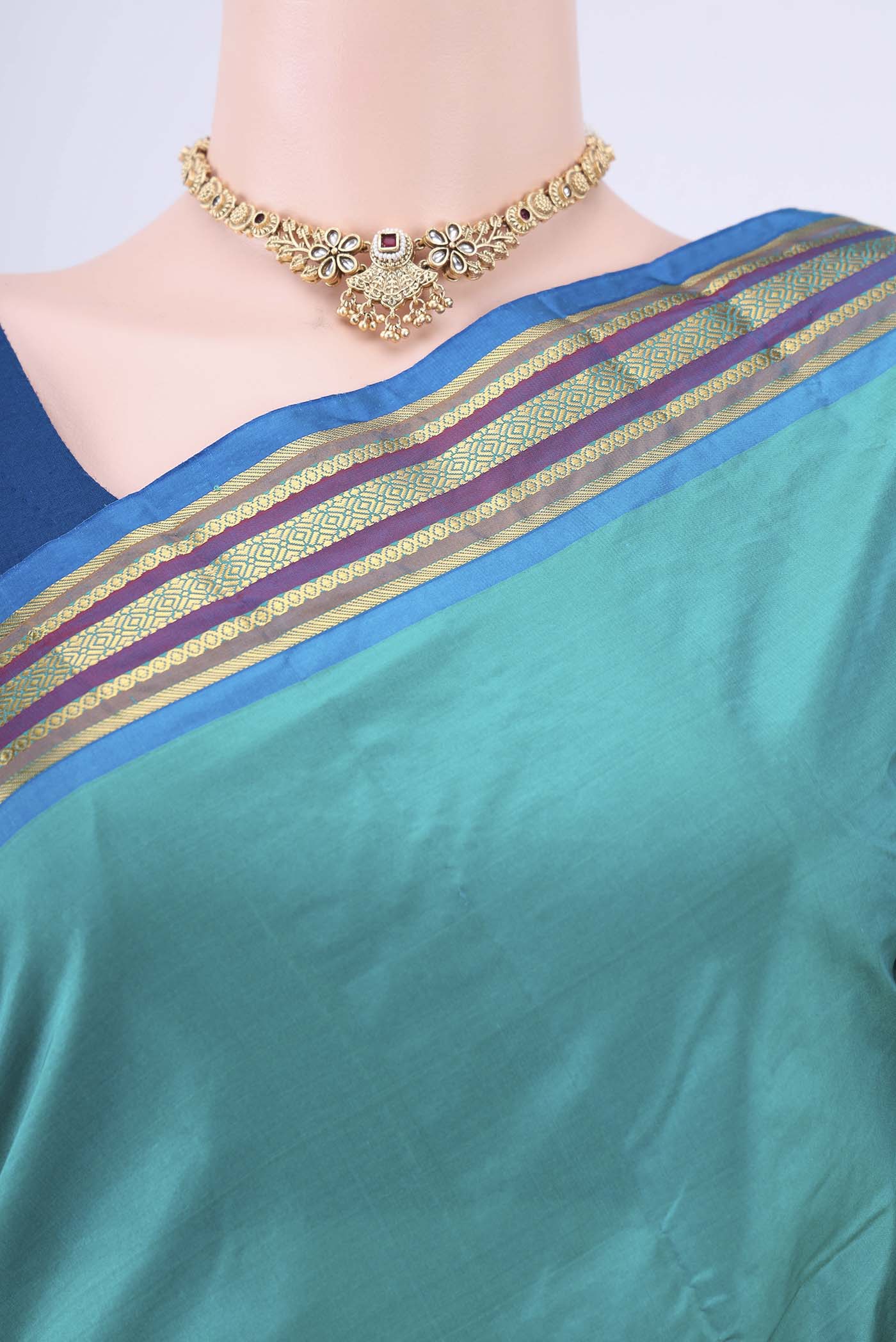 Sea Green Blended Bangalore Silk Saree - Image 2