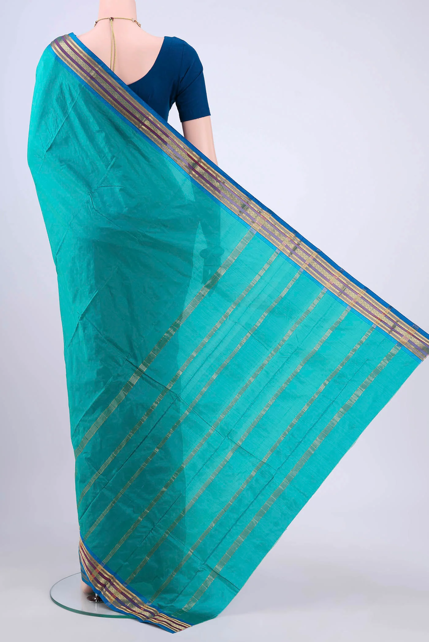 Sea Green Blended Bangalore Silk Saree - Image 3