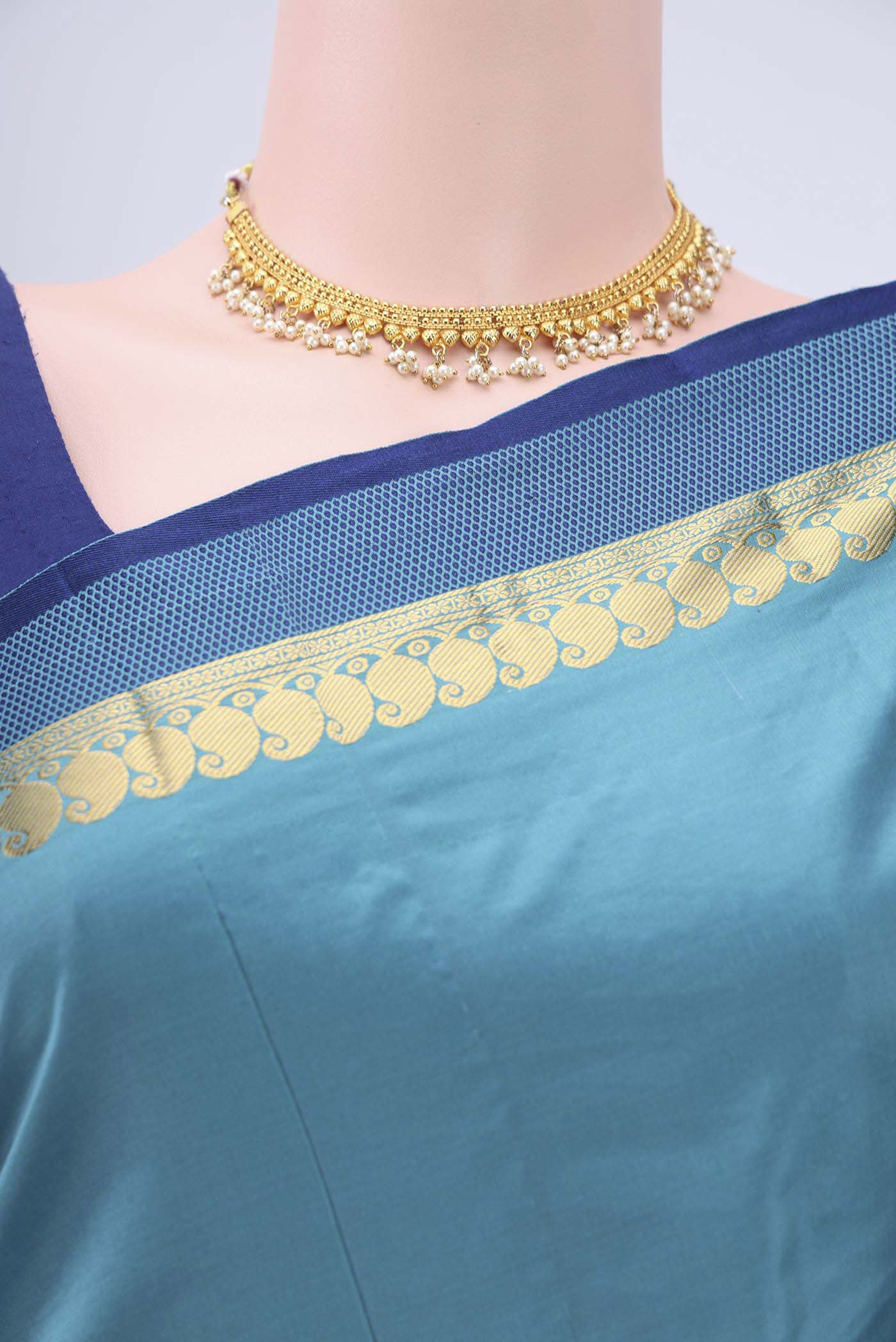Sea Green Blended Bangalore Silk Saree - Image 2