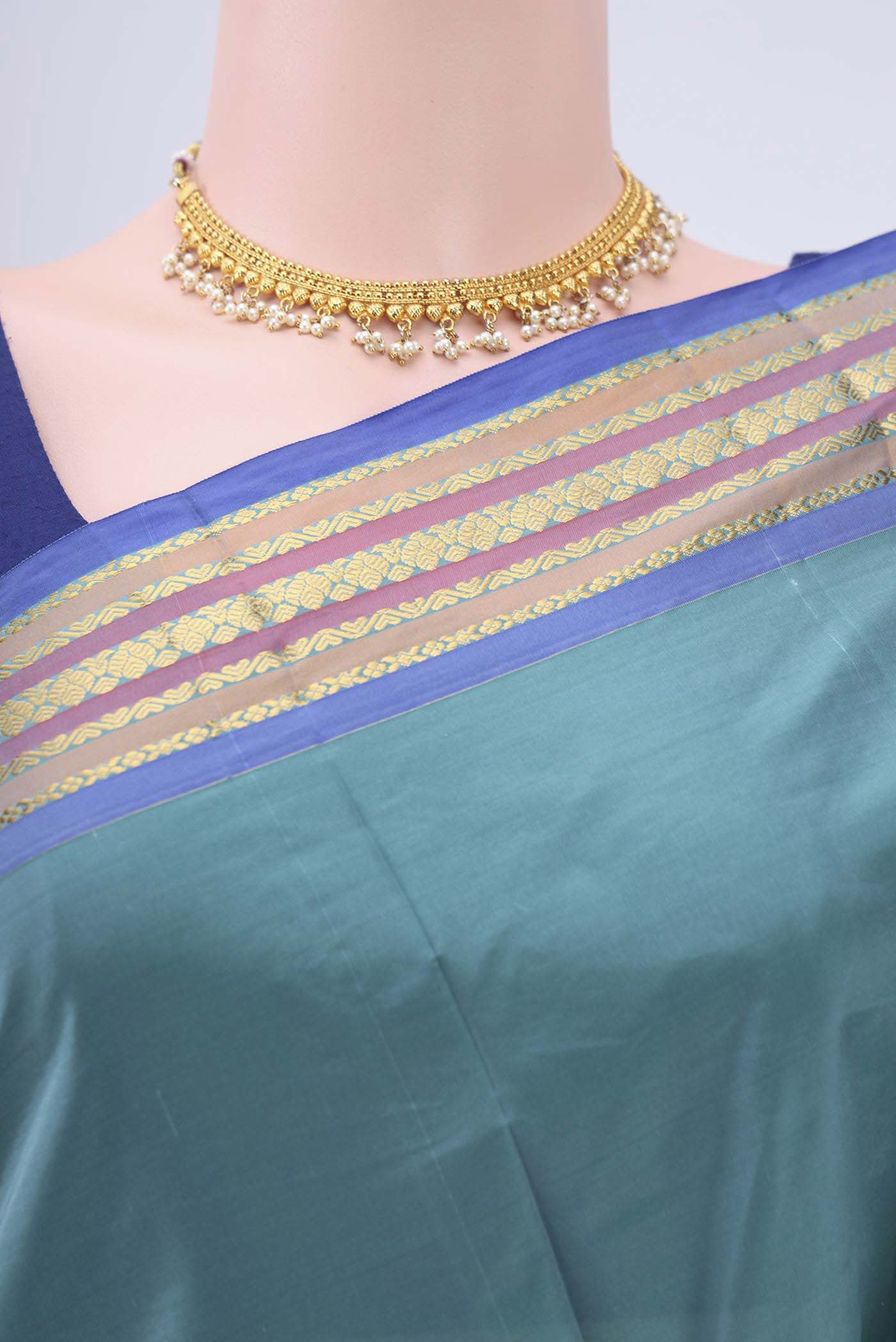 Sea Green Blended Bangalore Silk Saree - Image 2