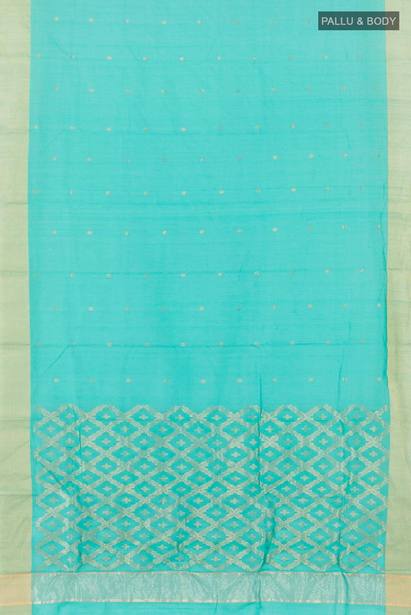 Turquoise Chanderi Silk Cotton Saree - Image 3