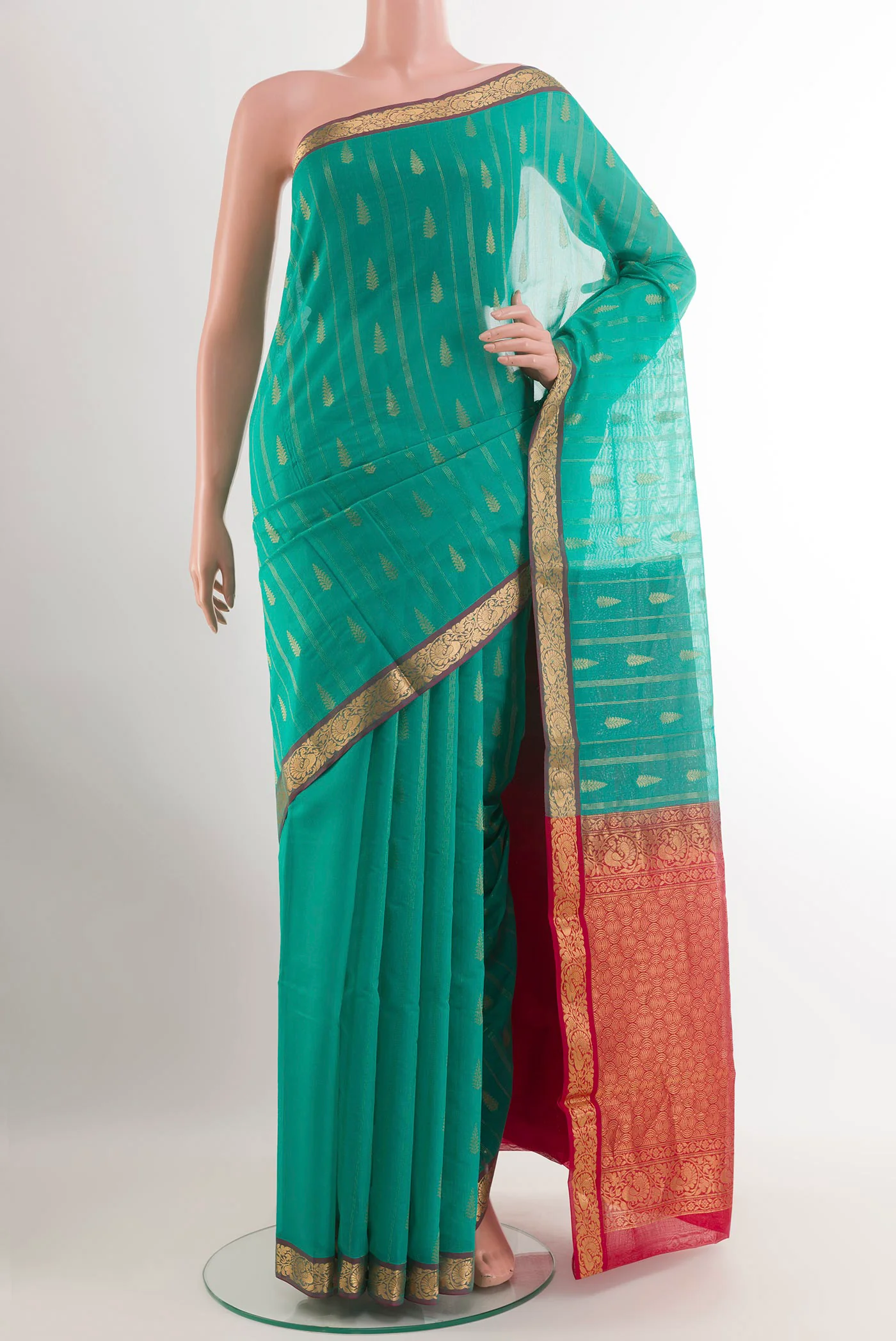 Turquoise Silk Cotton Saree