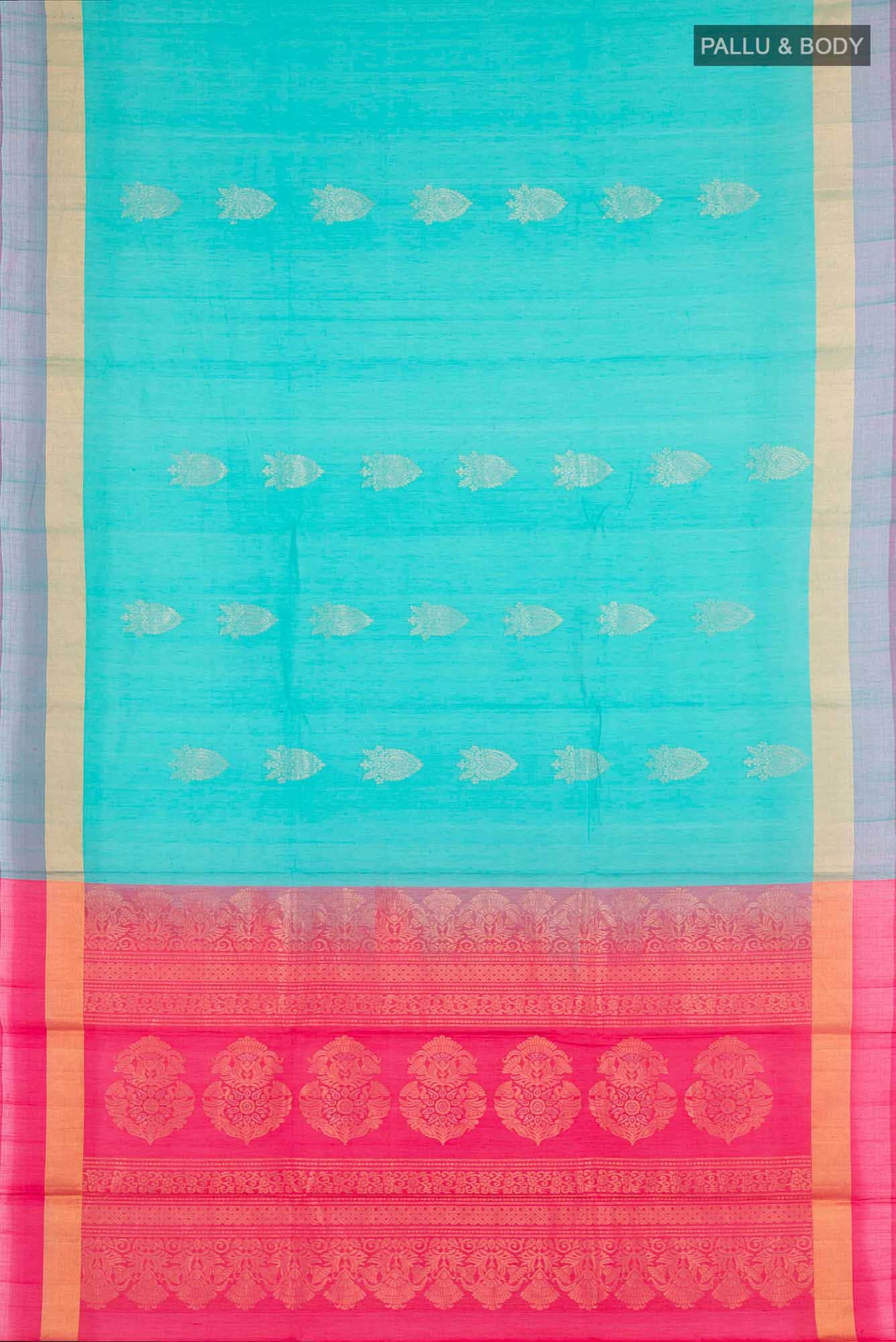 Sea Green Blended Kora Cotton Saree - Image 2