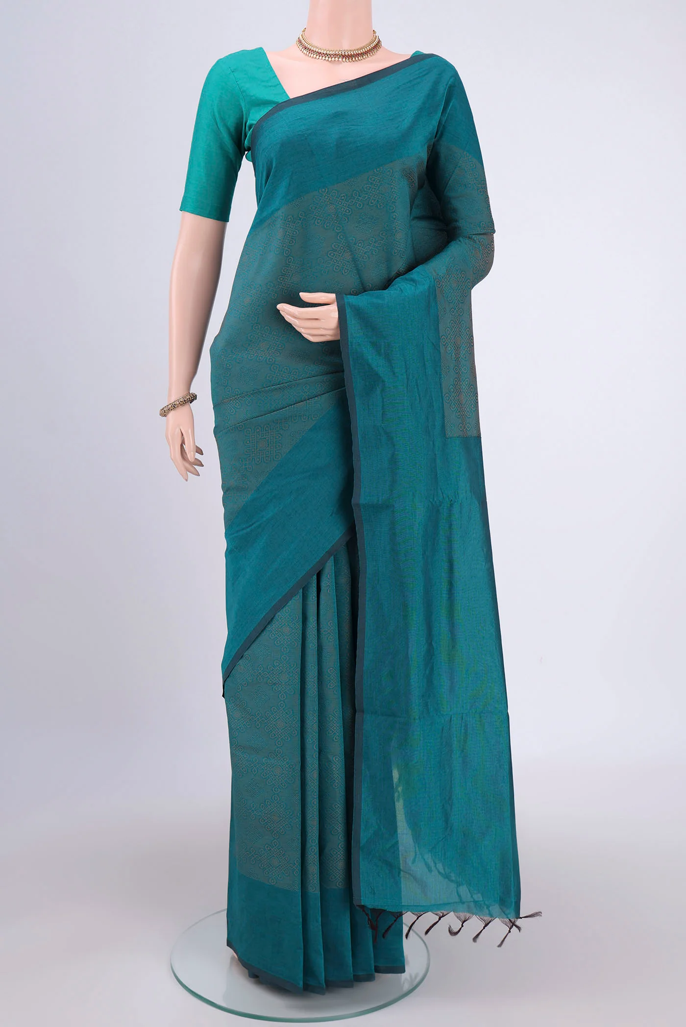 Teal Blended Poly Cotton Saree