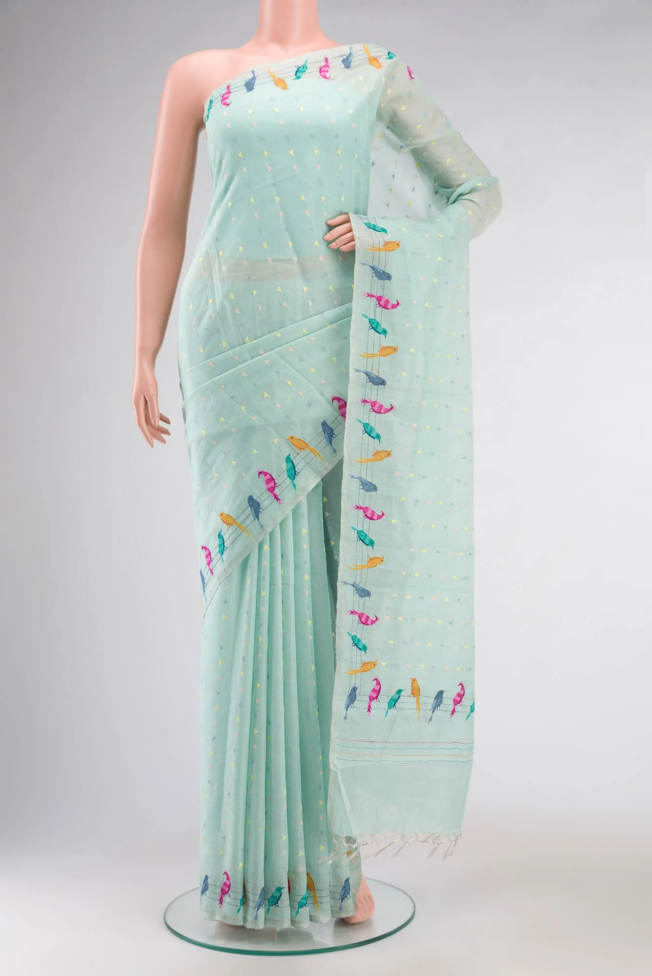 Sea Green Chanderi Silk Cotton Saree