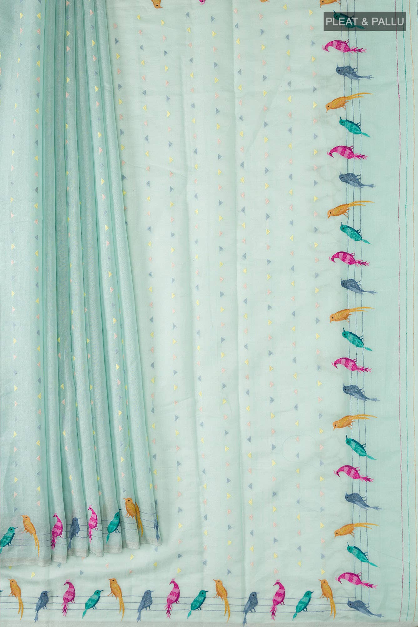 Sea Green Chanderi Silk Cotton Saree - Image 2