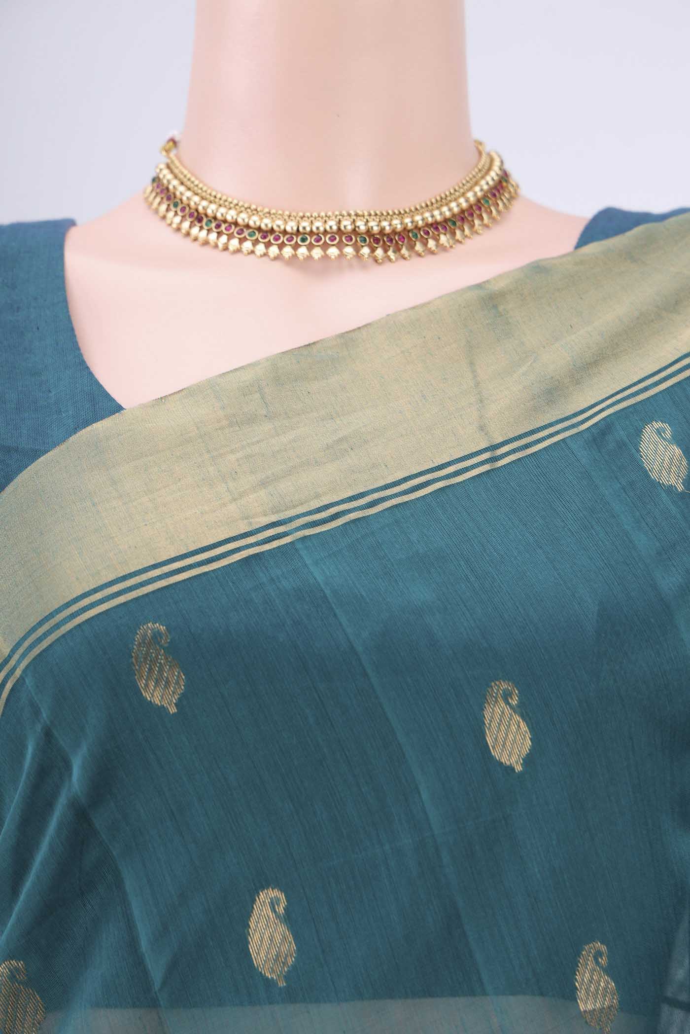 Blue Chanderi Silk Cotton Saree - Image 2