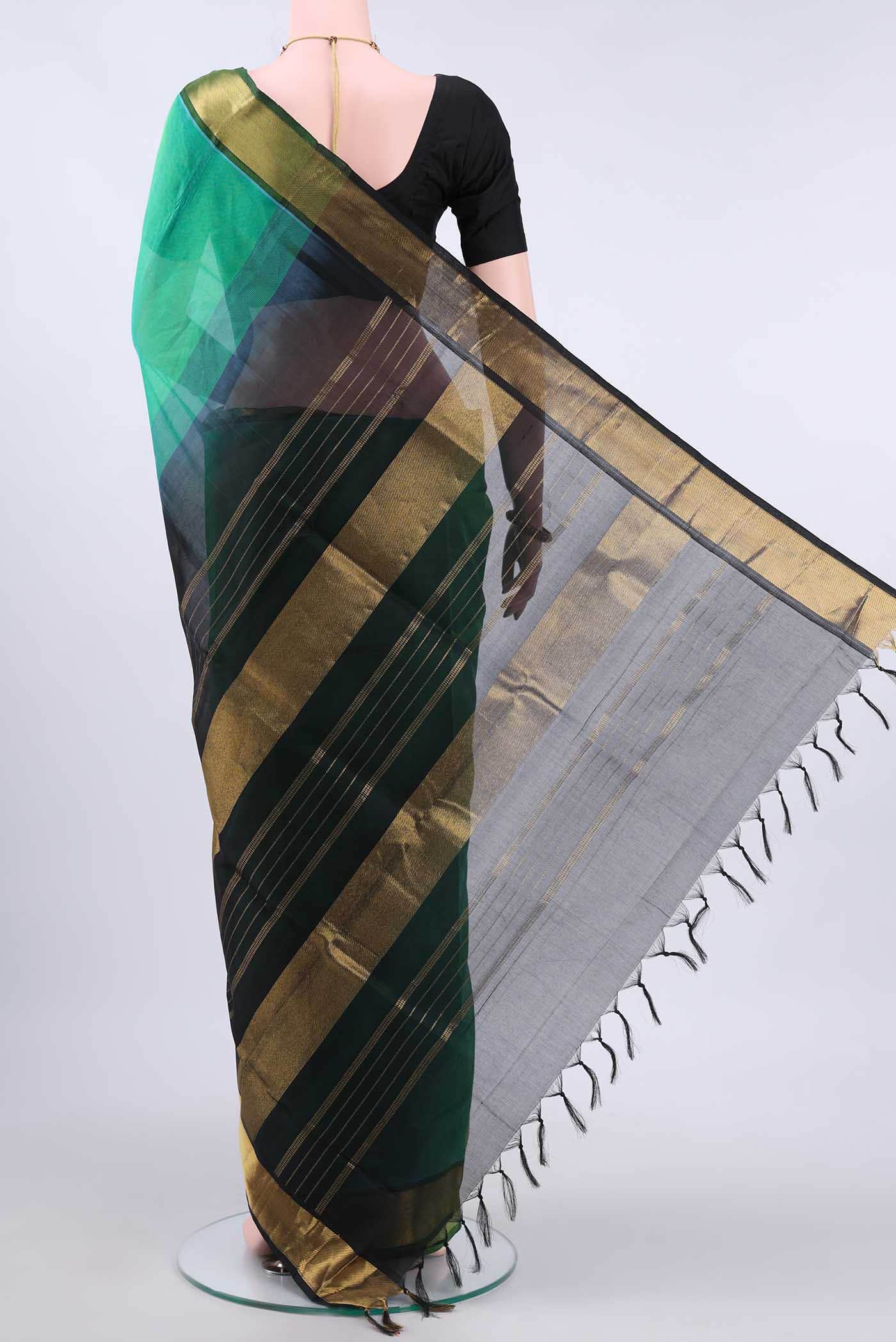 Sea Green Coimbatore Silk Cotton Saree - Image 2