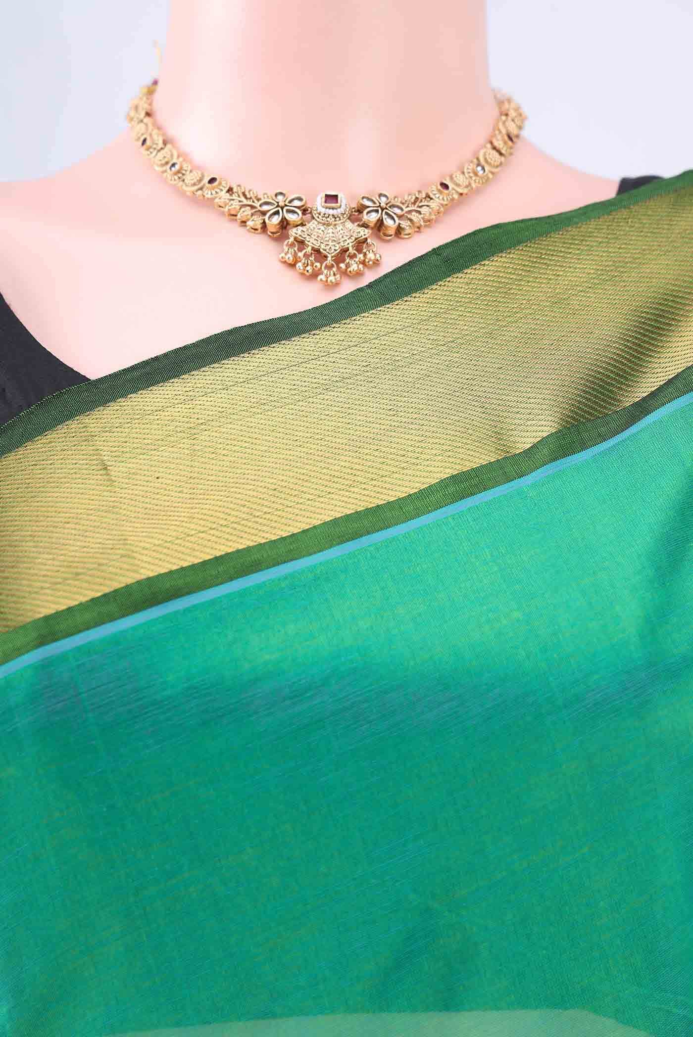 Sea Green Coimbatore Silk Cotton Saree - Image 3