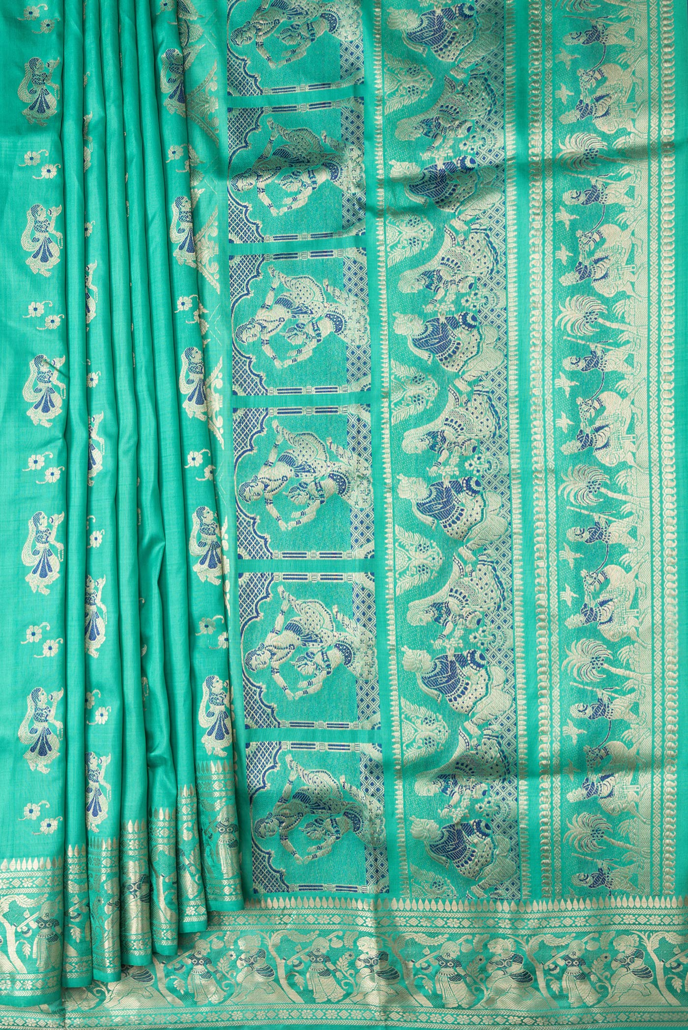 Sea Green Baluchari Silk Saree - Image 4