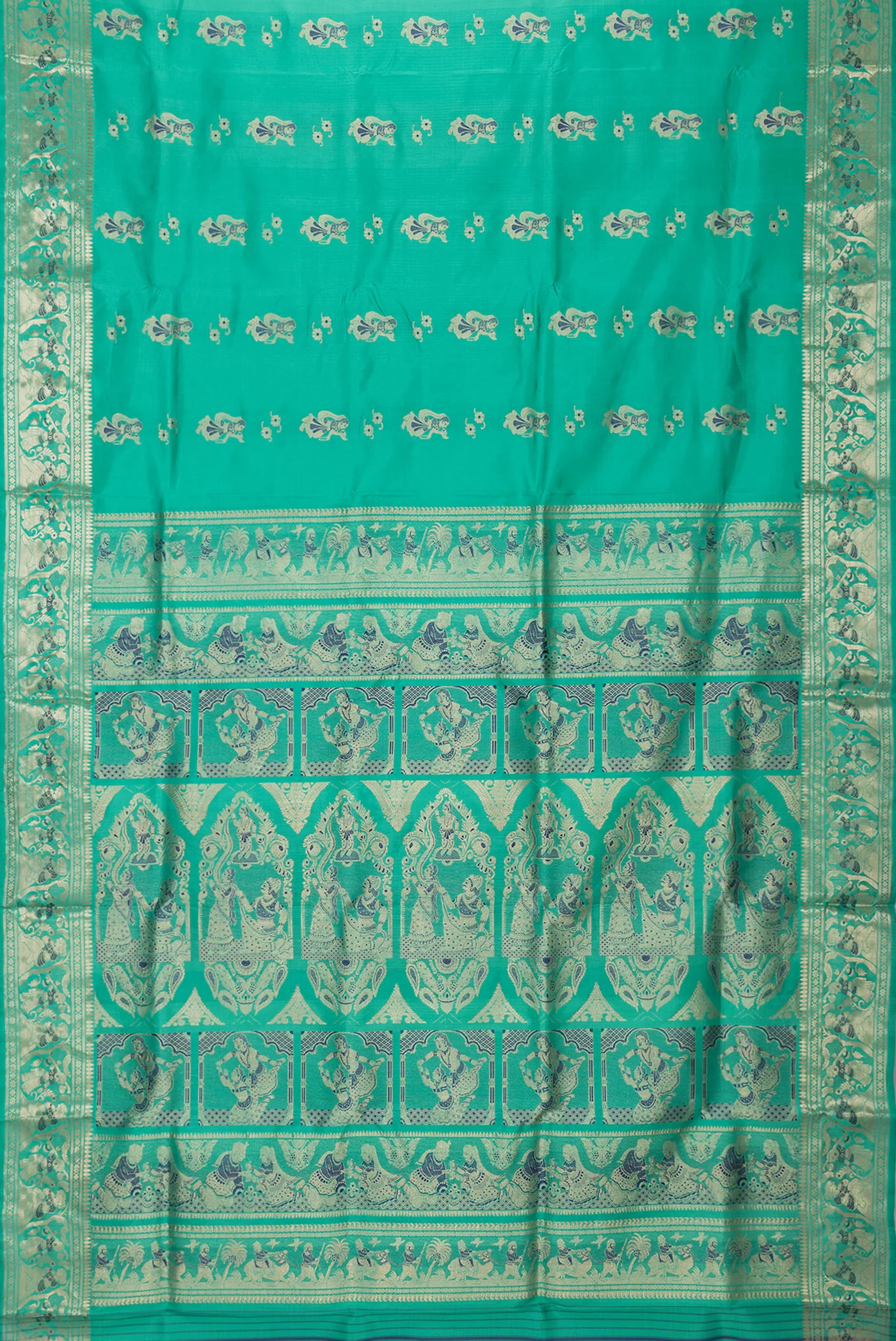 Sea Green Baluchari Silk Saree - Image 6