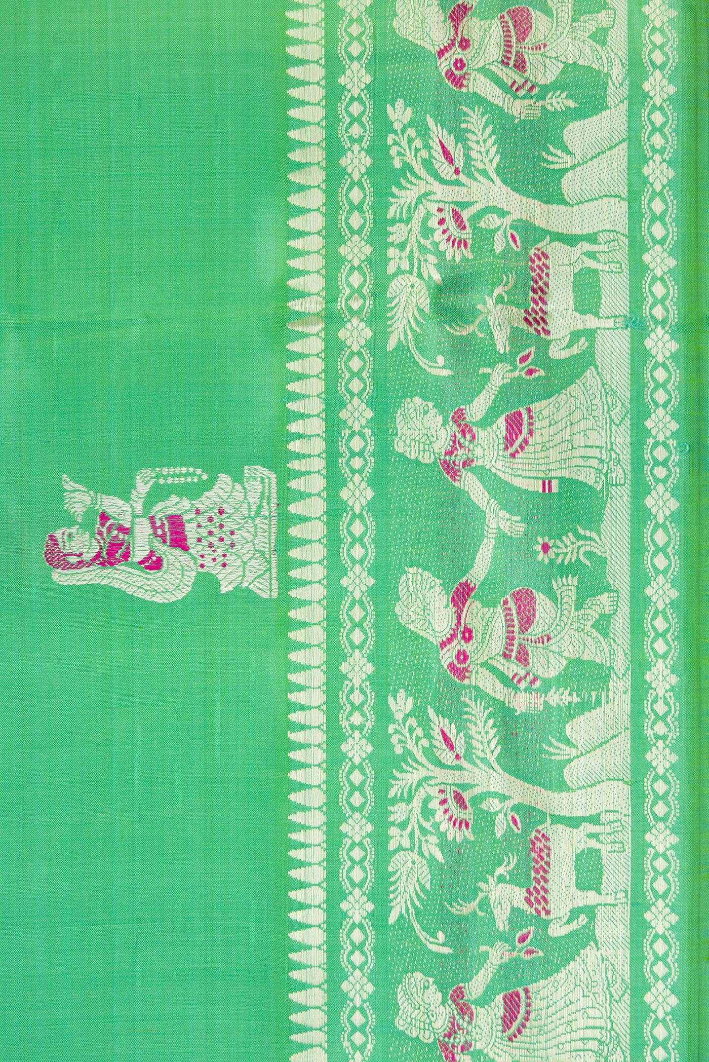 Sea Green Baluchari Silk Saree - Image 3