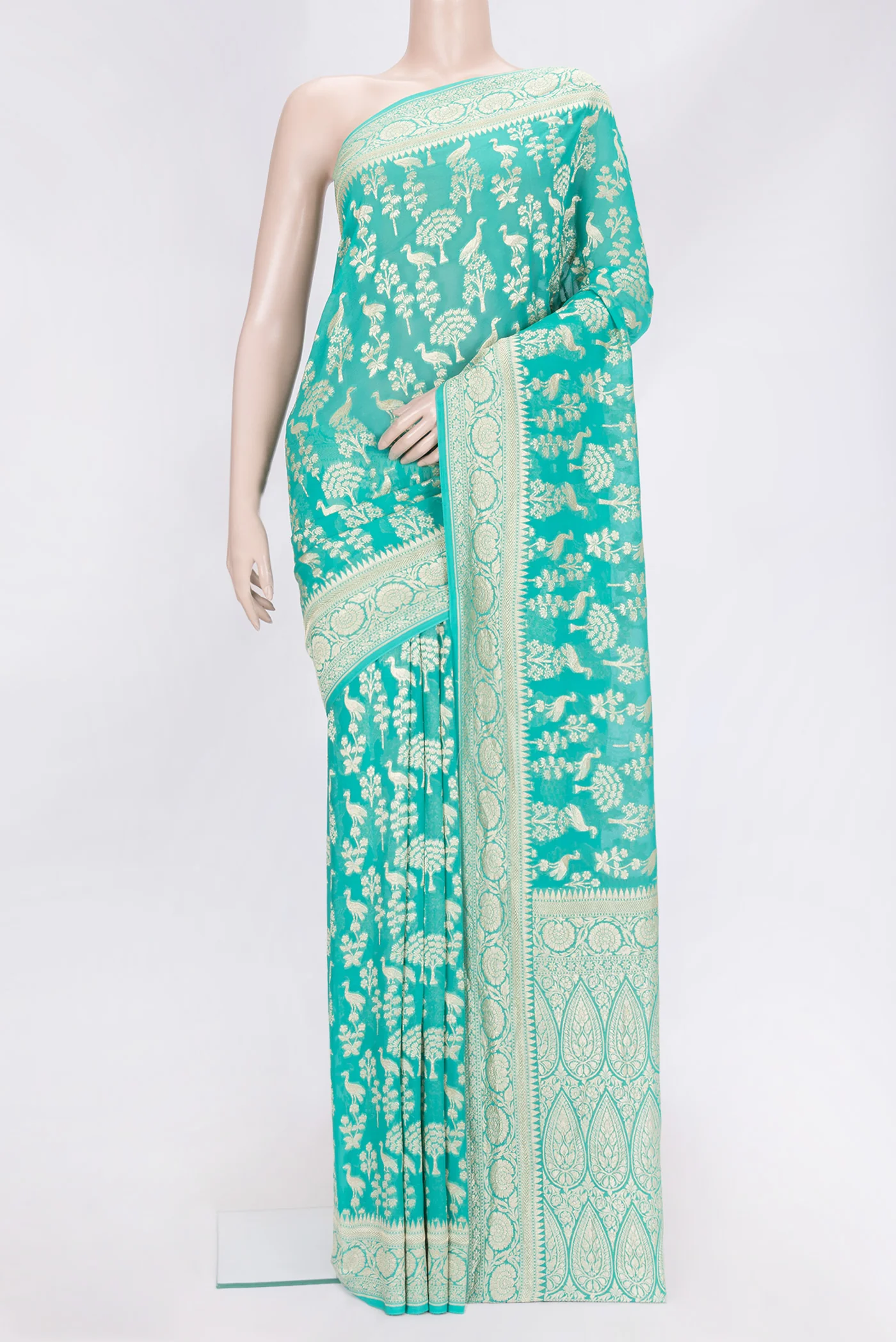 Turquoise Banarasi Georgette Saree