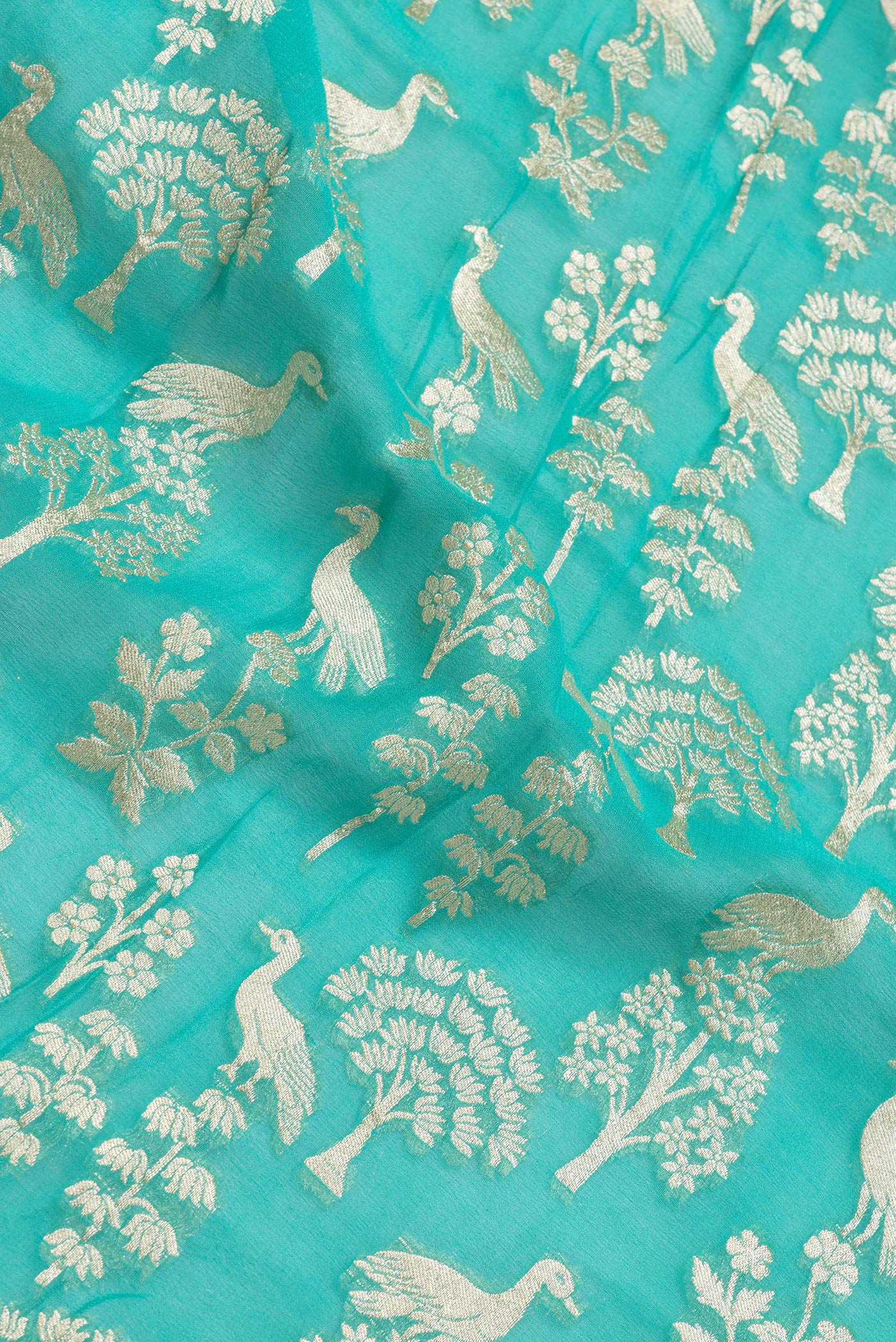 Turquoise Banarasi Georgette Saree - Image 2