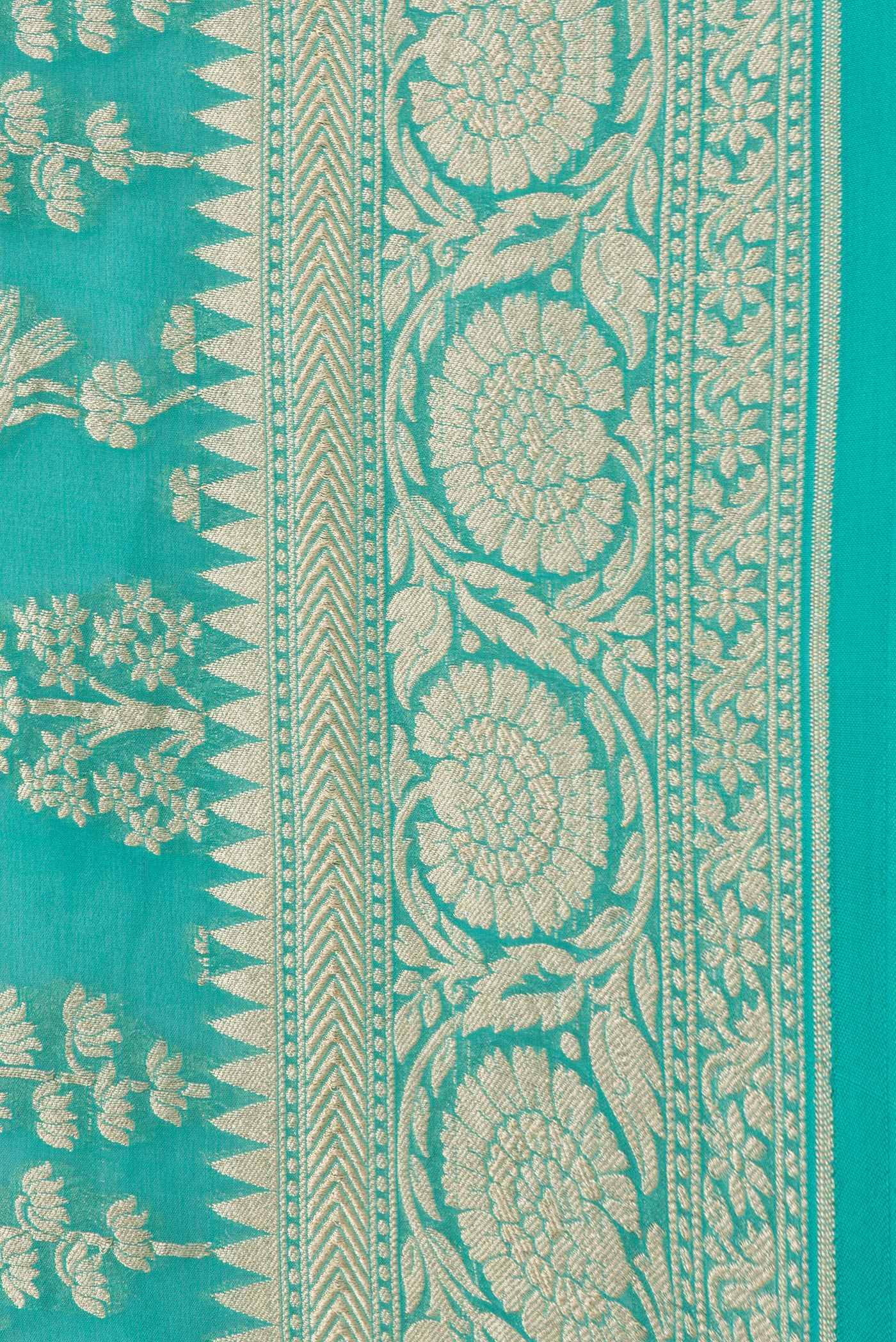 Turquoise Banarasi Georgette Saree - Image 3