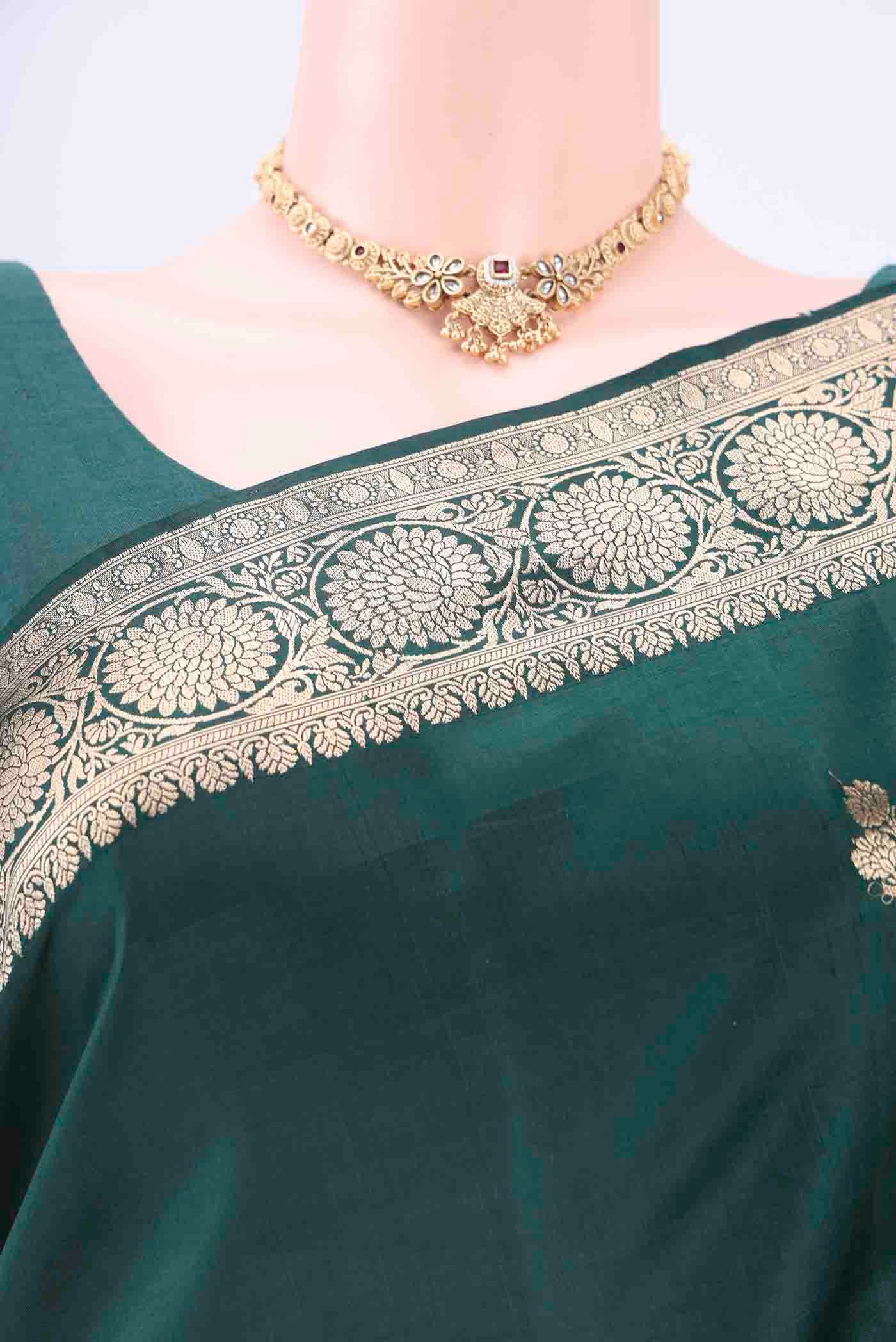 Sea Green Dual Tone Banarasi Katan Silk Saree - Image 2