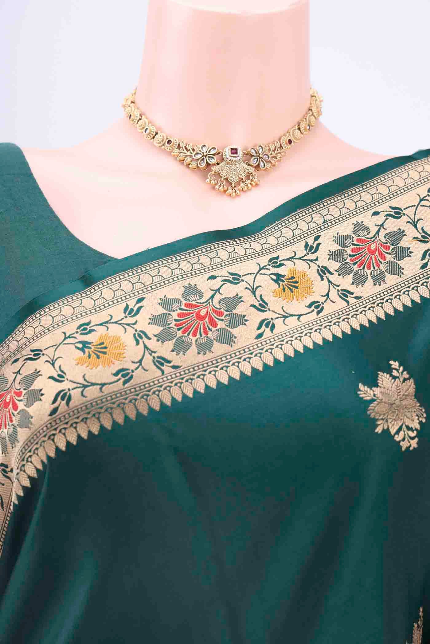 Sea Green Dual Tone Banarasi Katan Silk Saree - Image 2