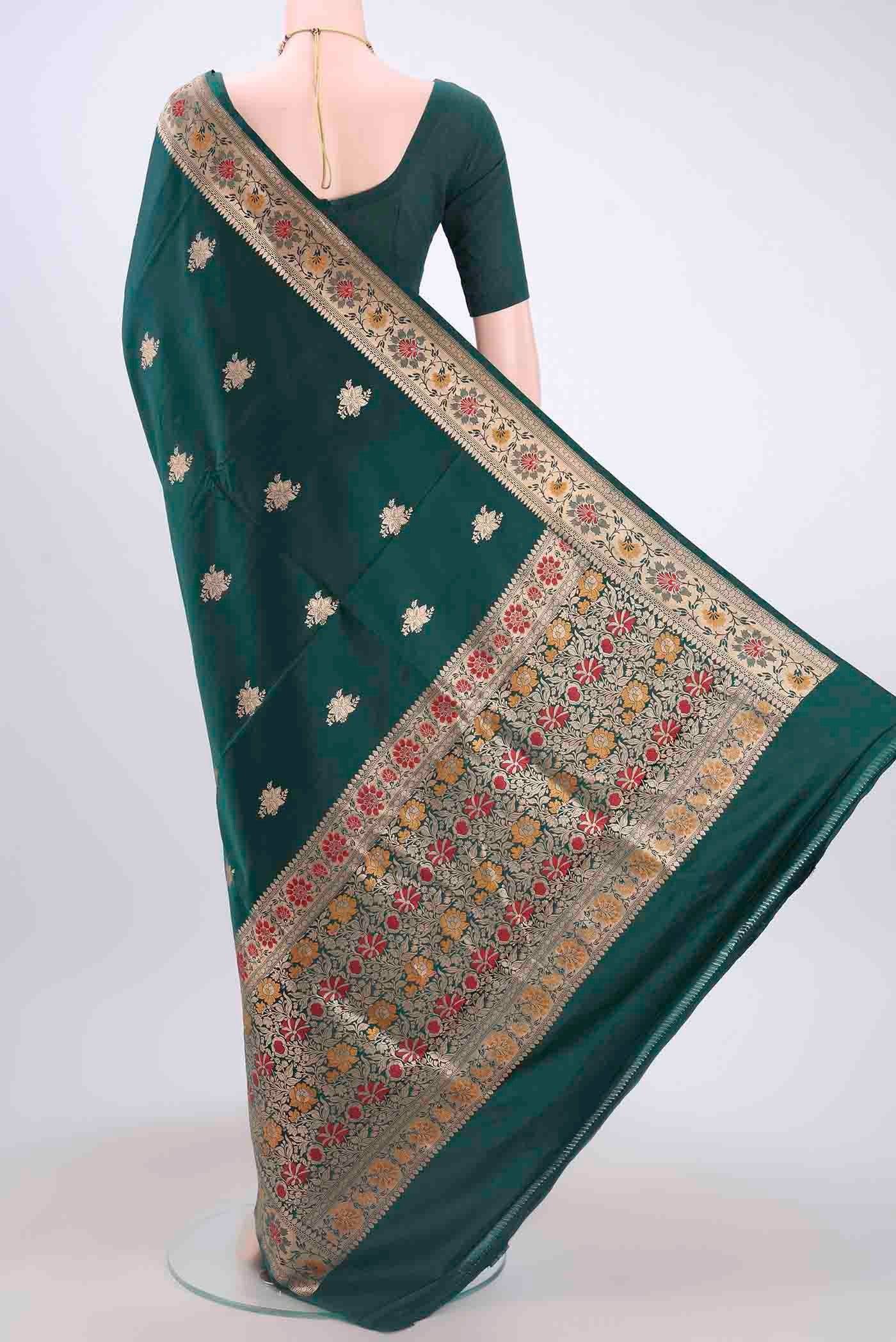 Sea Green Dual Tone Banarasi Katan Silk Saree - Image 3