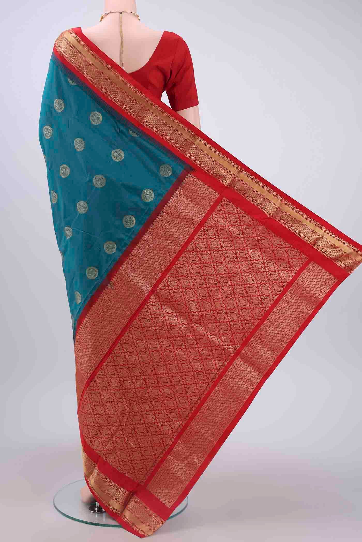 Blue Blended Bangalore Silk Saree - Image 3