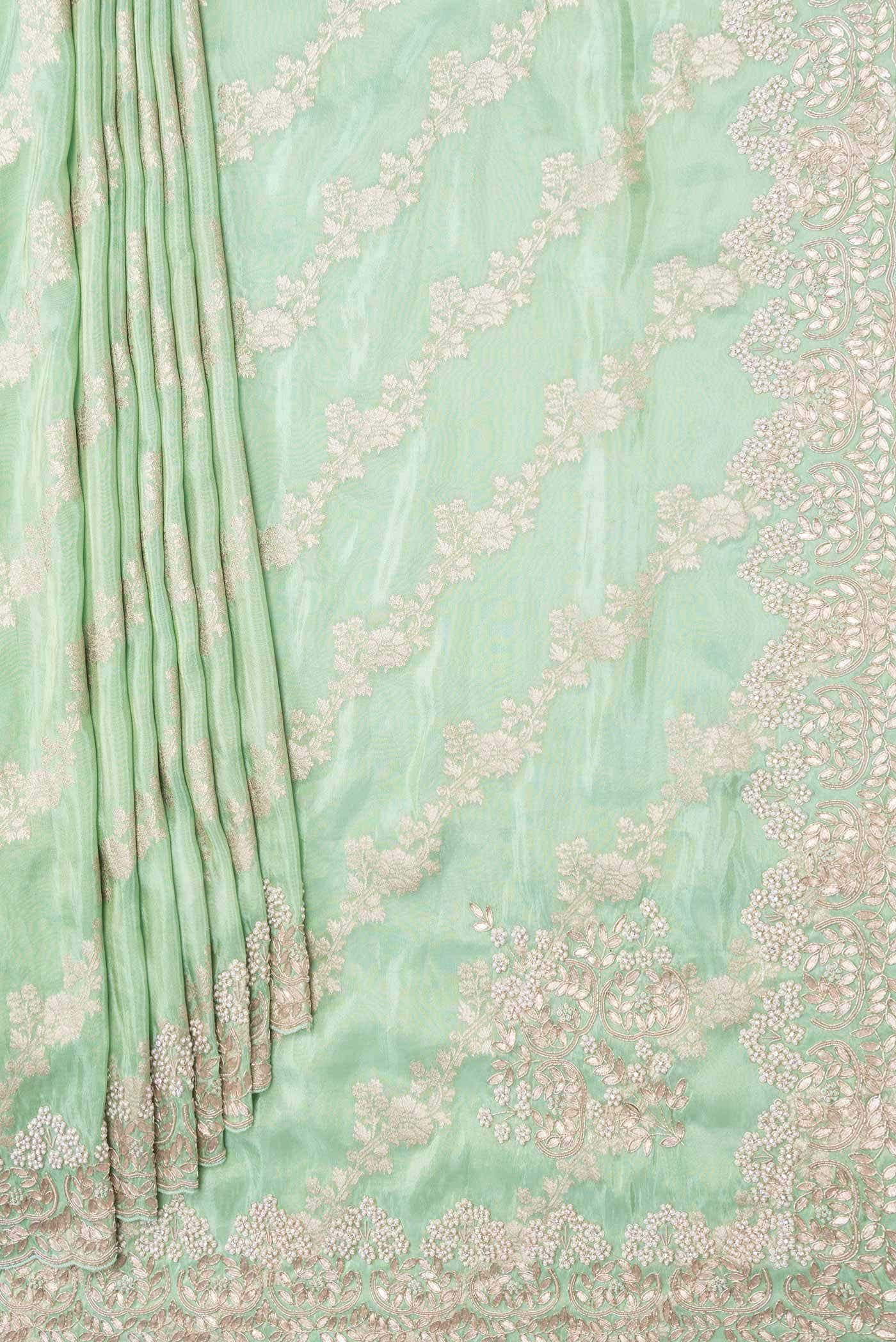 Sea Green Dual Tone Blended Organza Silk Saree - Image 2