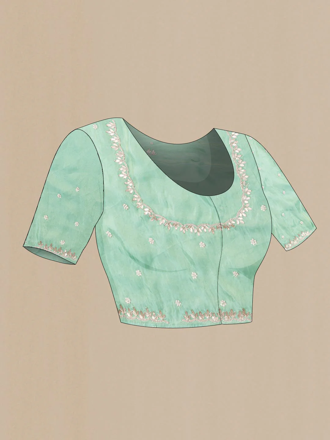Sea Green Dual Tone Blended Organza Silk Saree - Image 6