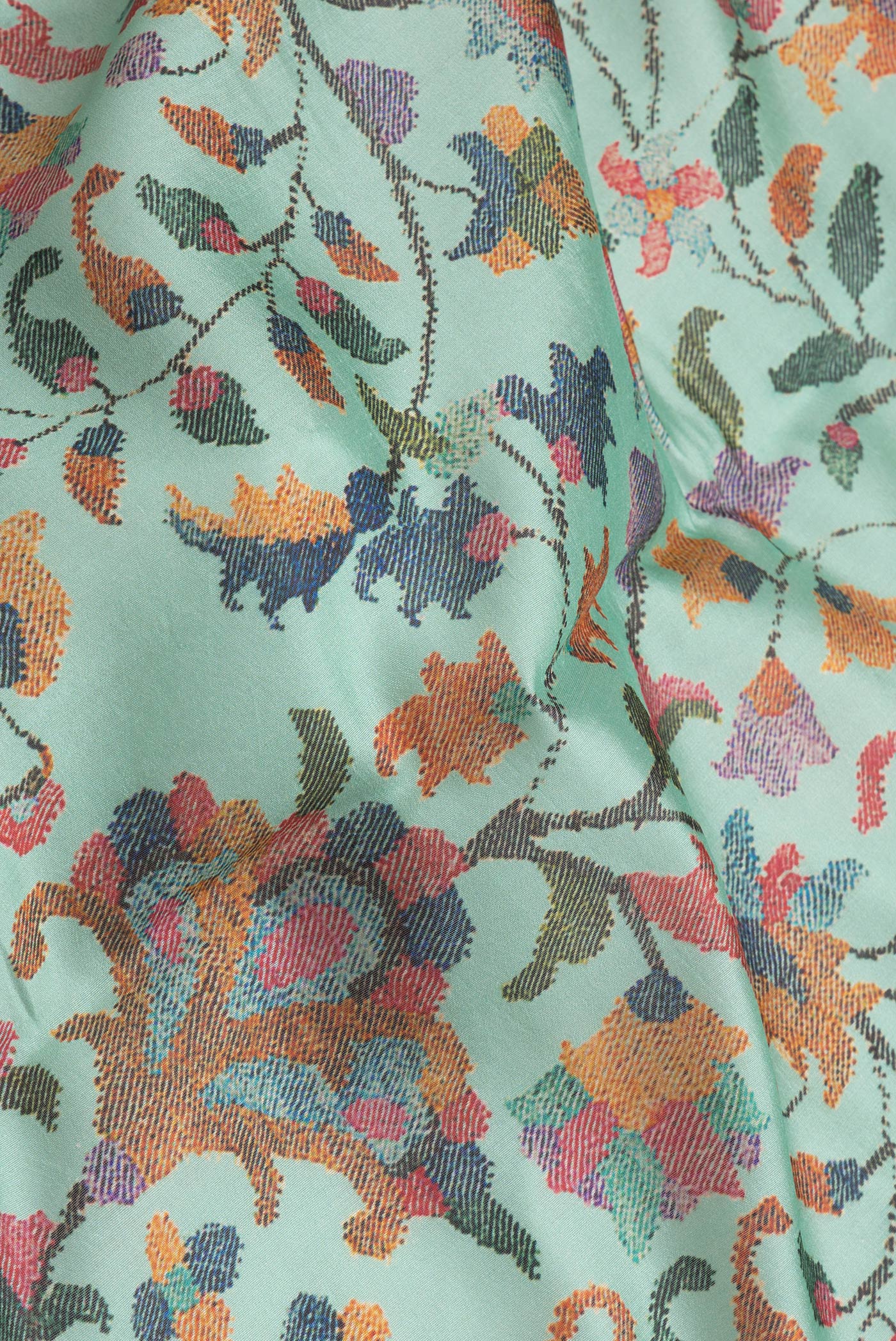 Sea Green Tussar Silk Saree - Image 2