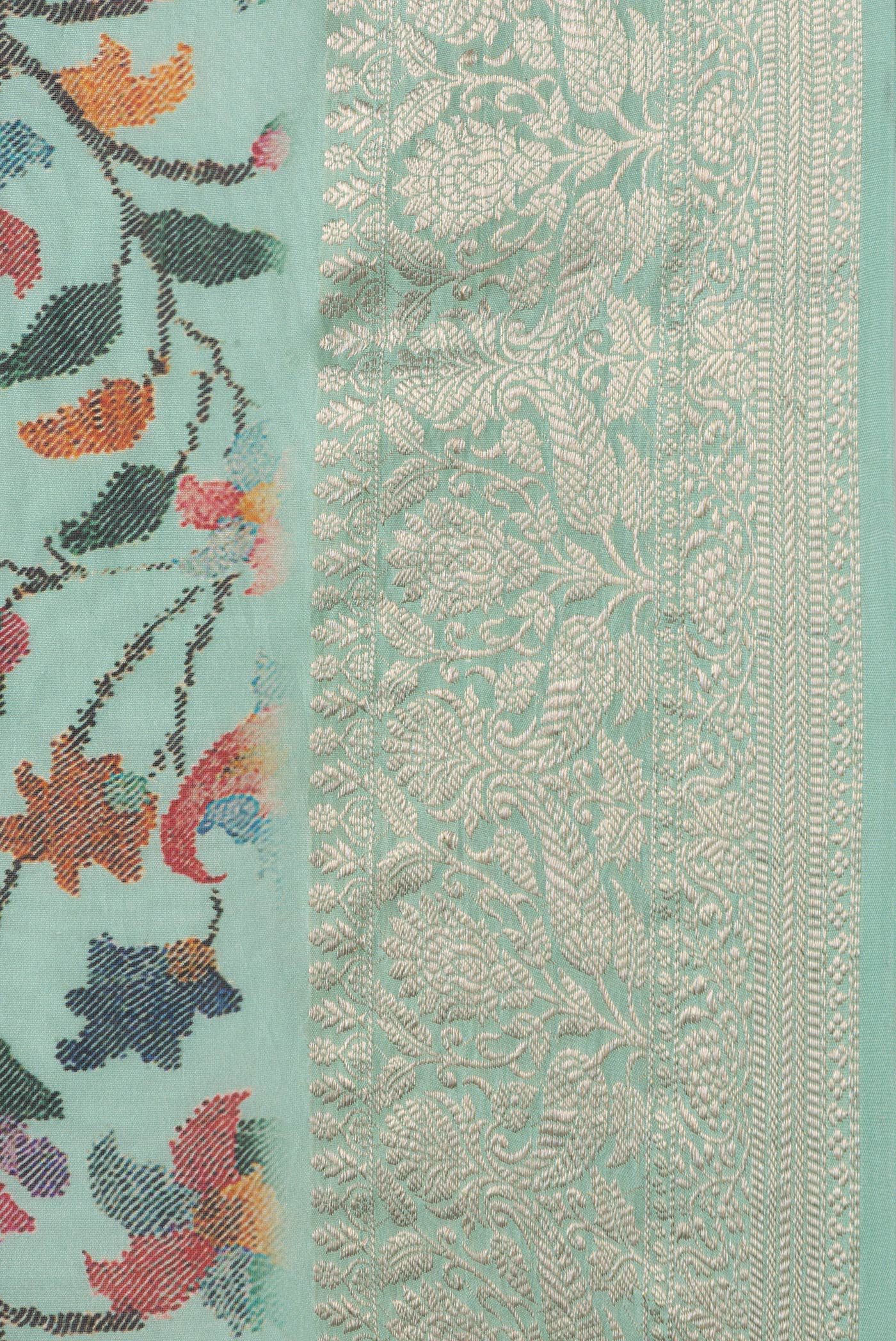 Sea Green Tussar Silk Saree - Image 3